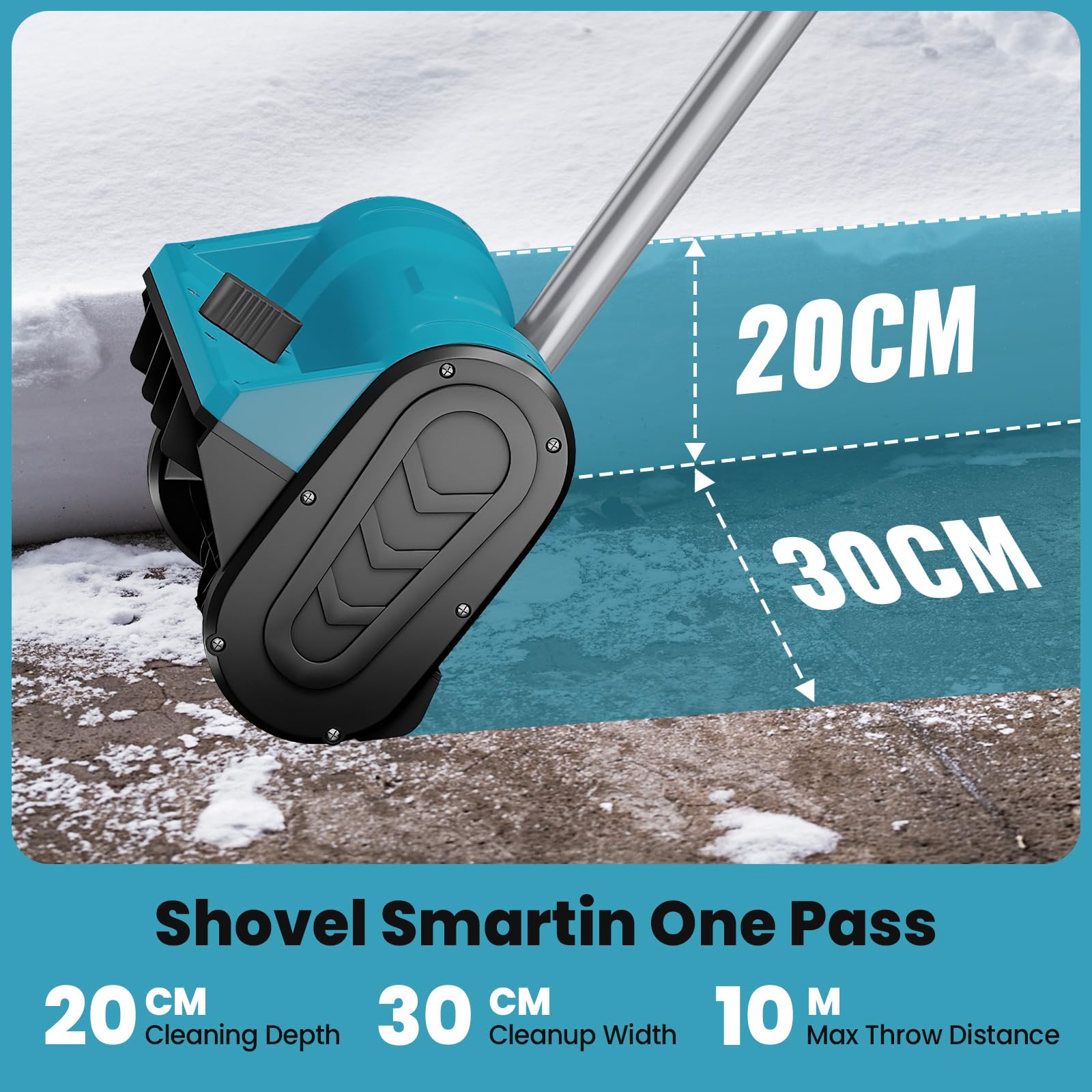 Akku Schneefräse 21V, Handgeführte Schneefräse Mit Zwei Batterien, Bürstenloser Motor, Wurfweite 10M, Arbeitshöhe 20CM, Arbeitsbreite 30CM, 30° Schneewurfwinkel, kehrmaschine Akku für Gehwege, Hof