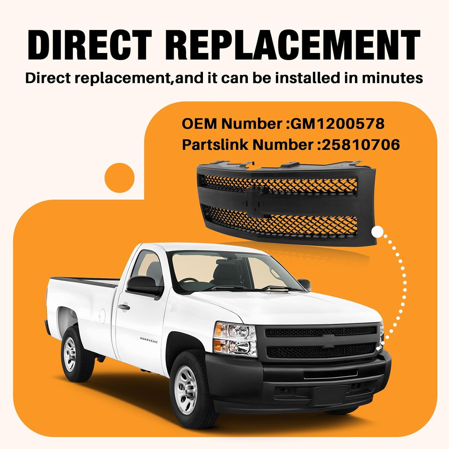 CarPartsDepot Front Grille Grill Black Shell with Insert Compatible With 2007-2013 Chevy Silverado 1500 GM1200578 25810706