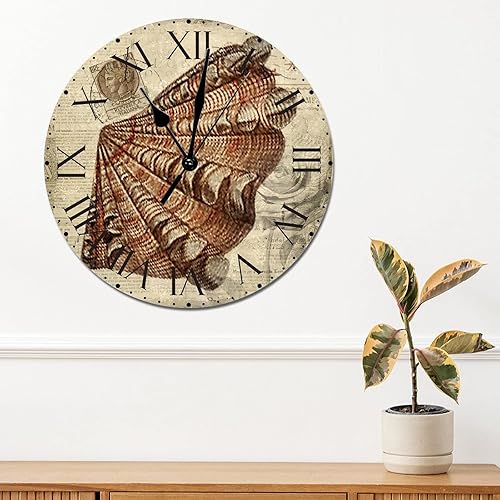 Miniatura 105 de ArogGeld Reloj de pared con diseño de estrella de mar antigua francesa, de cloruro de polivinilo, con números romanos, de 10 pulgadas, funciona