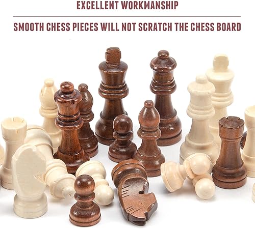 Miniatura 3 de AMEROUS Piezas de ajedrez de madera solo con 2 reinas adicionales, tamaño King de 3.0 pulgadas, bolsa de almacenamiento, instrucciones de ajedrez,