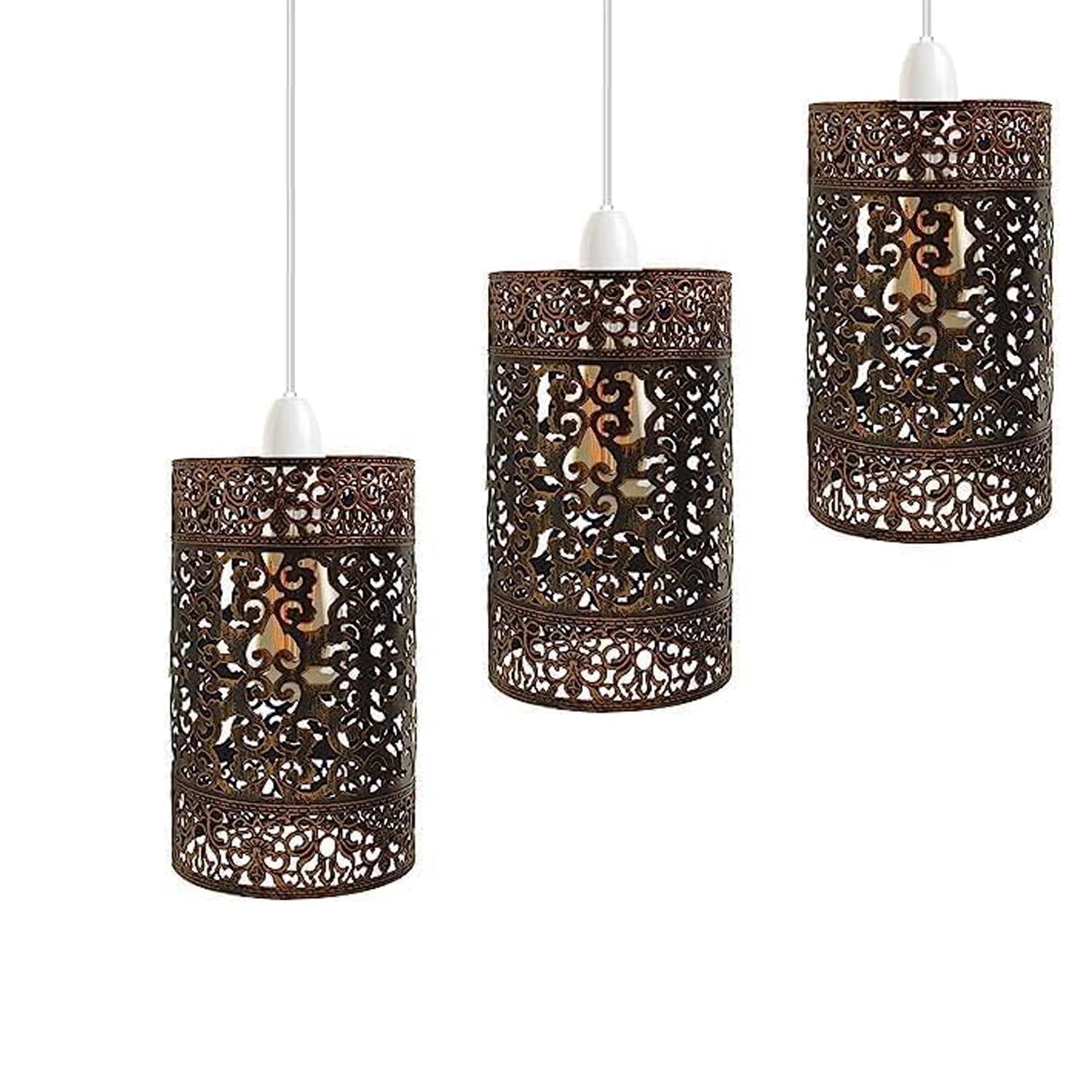 LEDSone 3X Retro Metal Lamp Shades Living Room Ceiling Light Barn Shaped 30cm Easy fit Lampshades only for Pendant Lamp for Kitchen Living Room Style 1 Rustic Red Pack 3