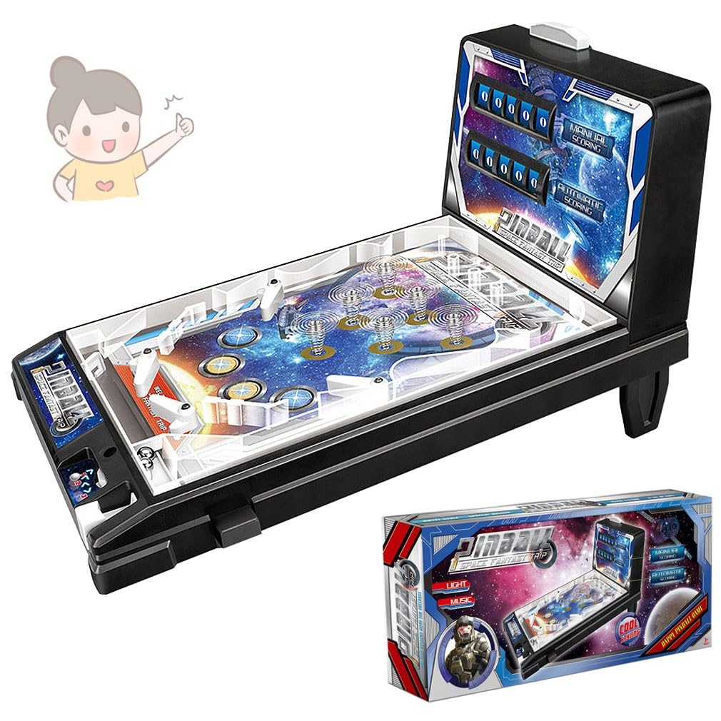 Chemyo Table Electronic Pinball Machine Portable Tabletop Pinball Game With Led Digital Scoreboard Lights And Sounds For Kids And Adults, 42X24.5x27cm
