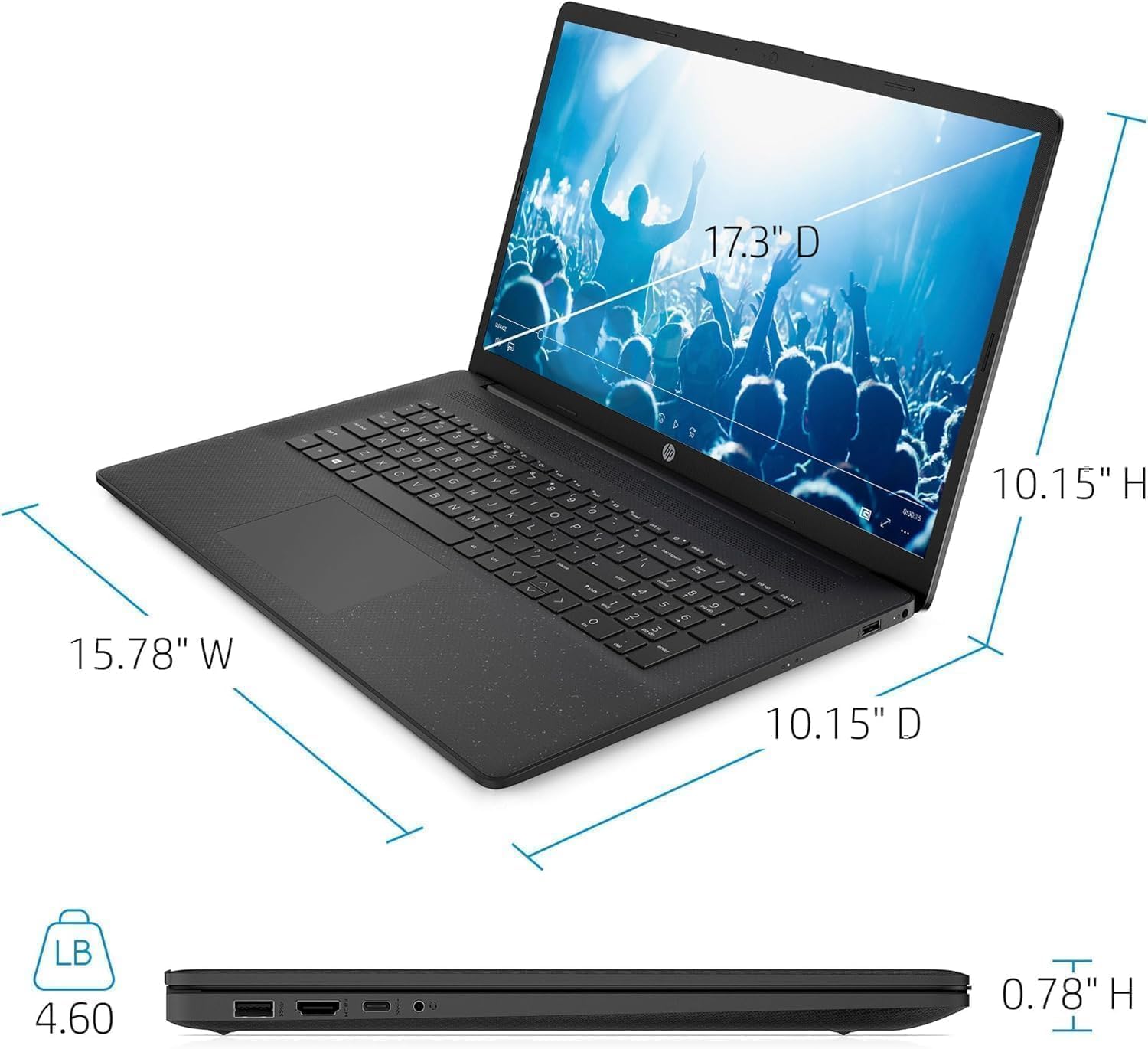 HP 17 Laptop (17.3" FHD Anti-Glare, Intel 10-Core 7 150U (> i7-1355U), 32GB RAM, 1TB SSD) for Business, Home, Students, Narrow Bezel, Numeric Keypad, Fast Charge, Webcam, Wi-Fi 6, Win 11 Pro