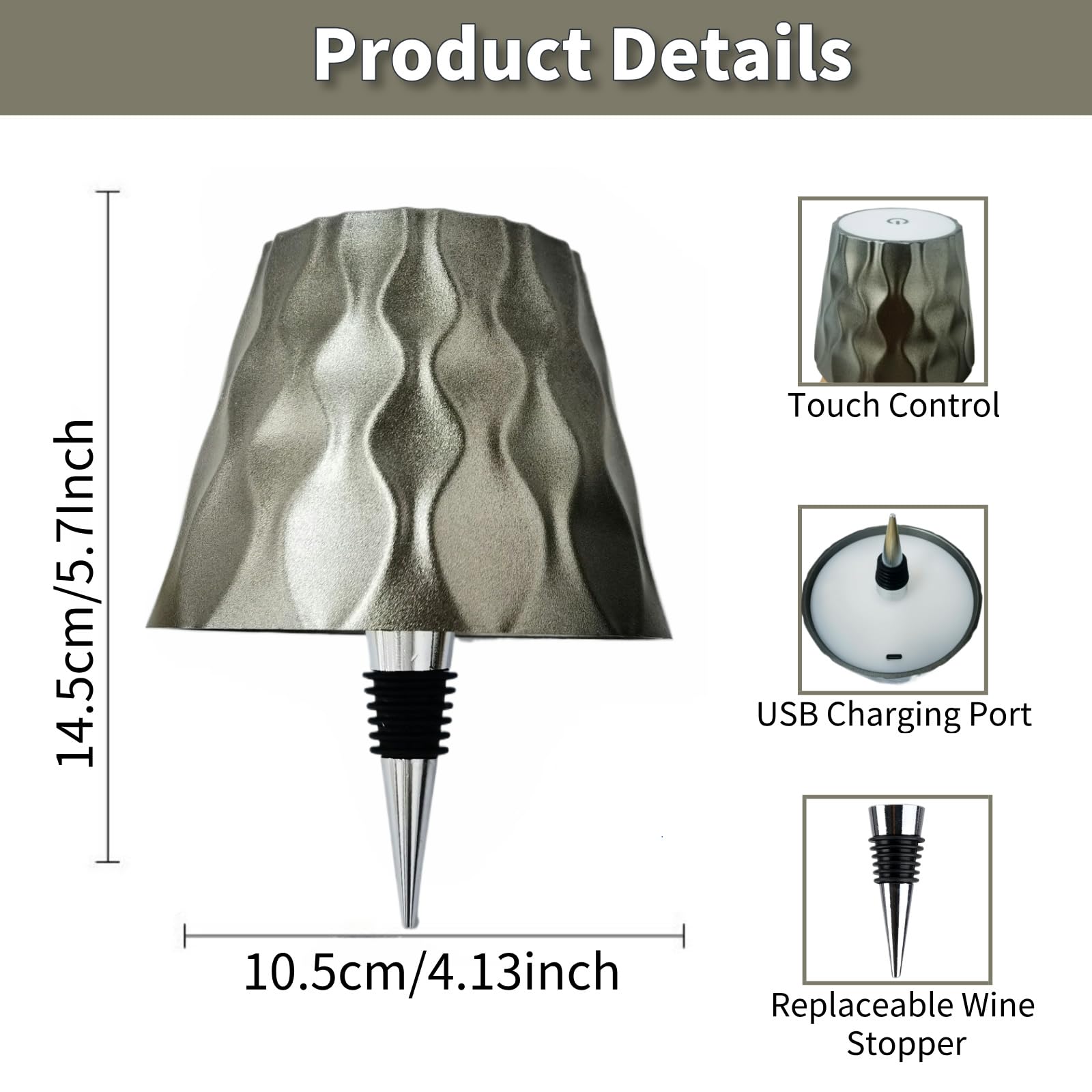 Lampada Ricaricabile USB-C Con Paralume In Cristallo E Touch Dimmer – Luce LED A 3 Colori Per Bottiglie Di Vino, Whisky, Camera E Cucina