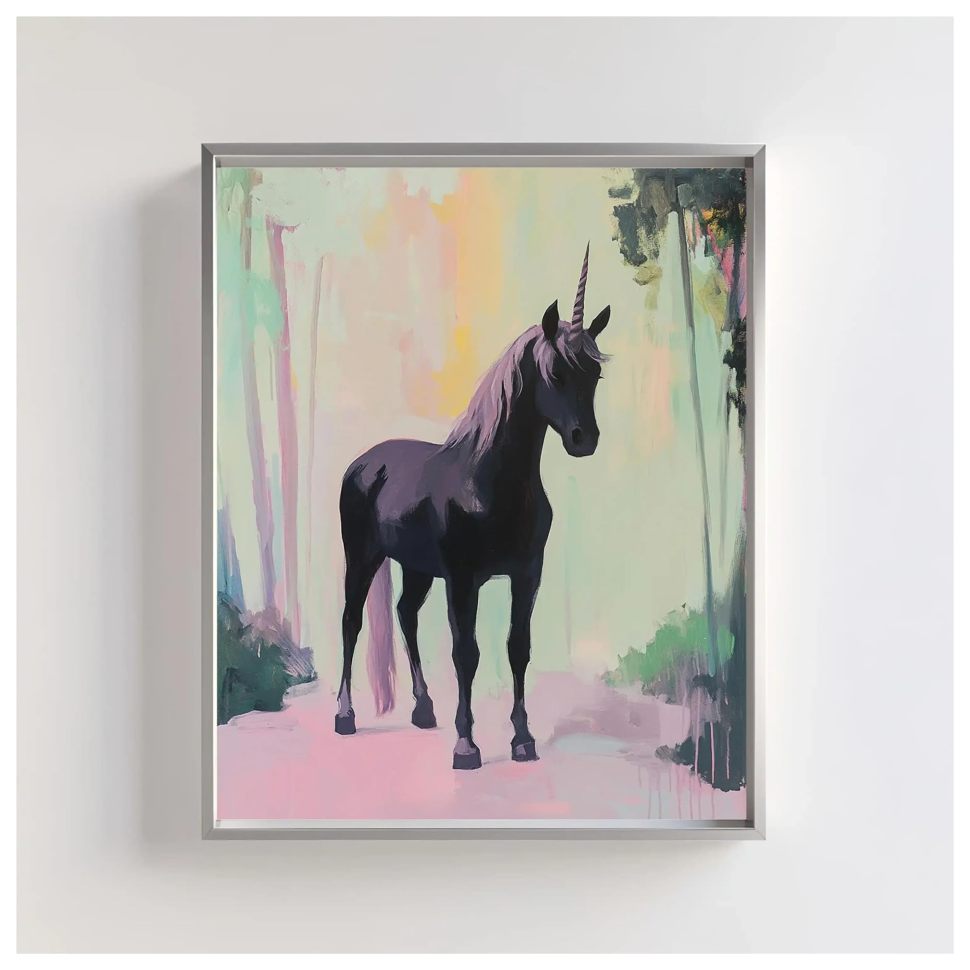 Wall Art Canvas Prints Colorful Pastel Fantasy Animal Poster Minimalist Unicorn Butterfly Swan Dog Canvas Painting Wall Art For Nursery Room Home Decor(A,40X50cm)