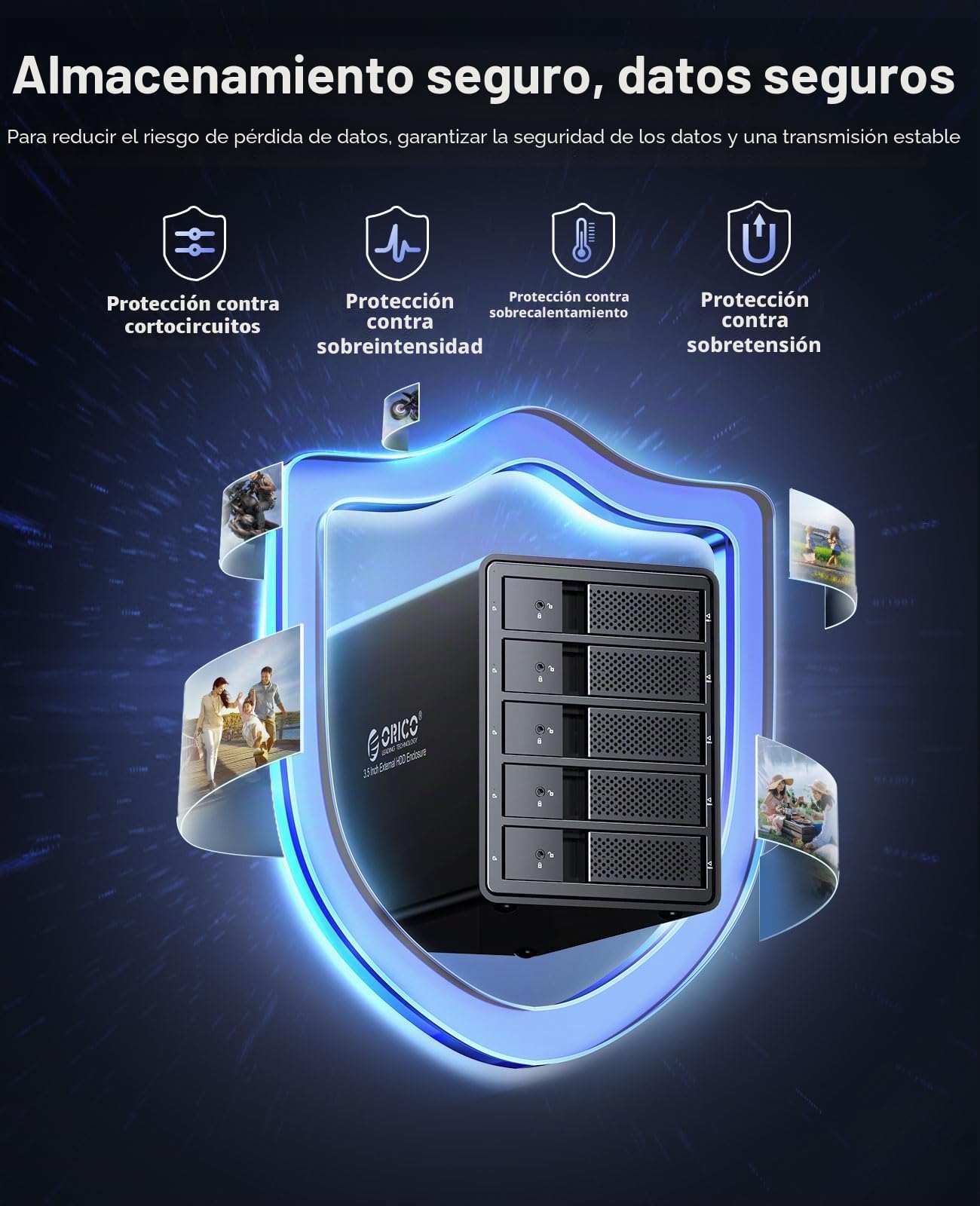 ORICO Raid Carcasa Externa para 5 Discos Duros,USB 3.0 a SATA Caja Disco Duro 3.5" para HDD y SSD SATA I/II/III,Soporta Raid-Raid 0/1/5/10,MAX 100 TB