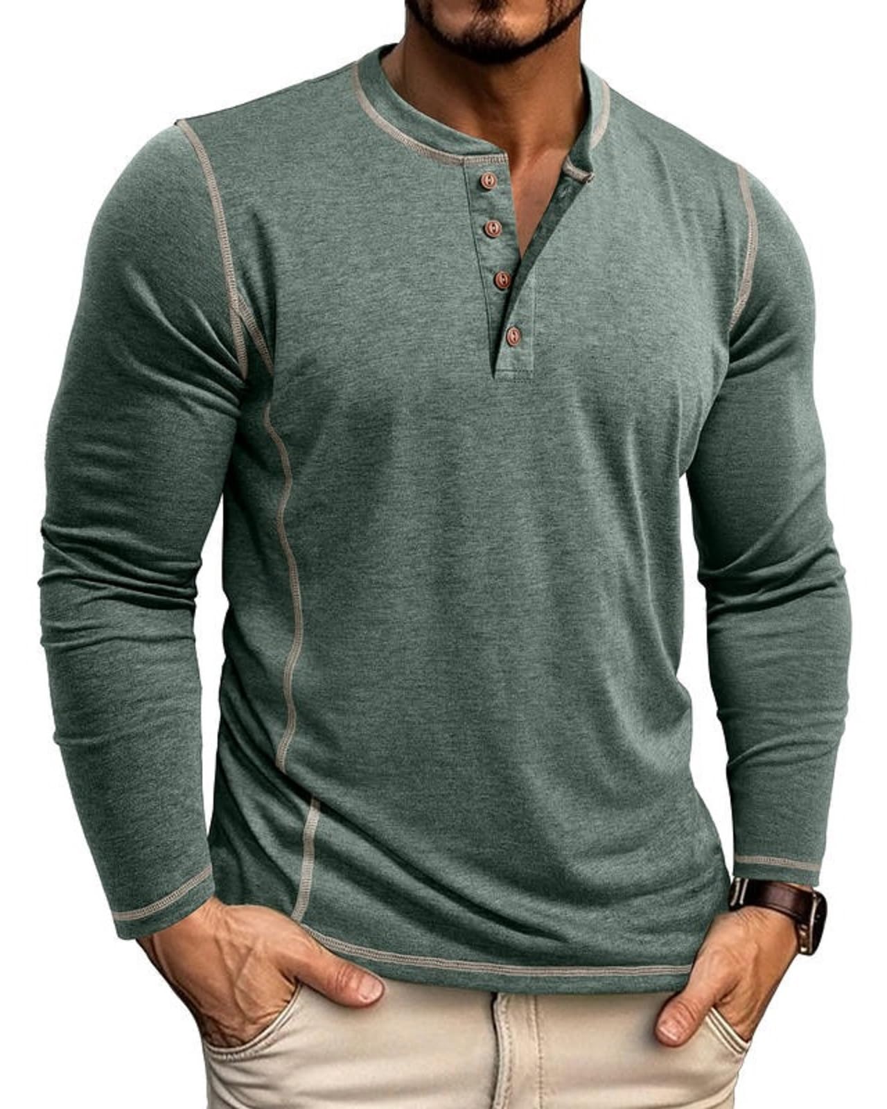 LAOARA T Shirt Uomo Maglietta Manica Lunga Cotone Slim Fit Henley Tshirt Maglia Bottone Magliette M-2XL