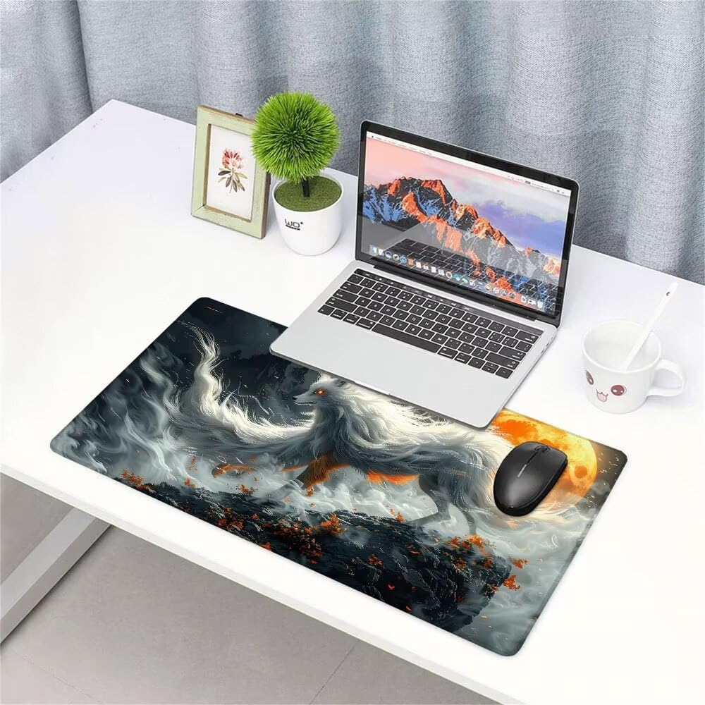 Alfombrilla de Mouse para Juegos, Nero, XXL, Antideslizante, Impermeable, Diseño de Volpe, Extendido, Grande, 1200x600x3mm, para PC, Laptop, Ufficio, Famiglia d-348