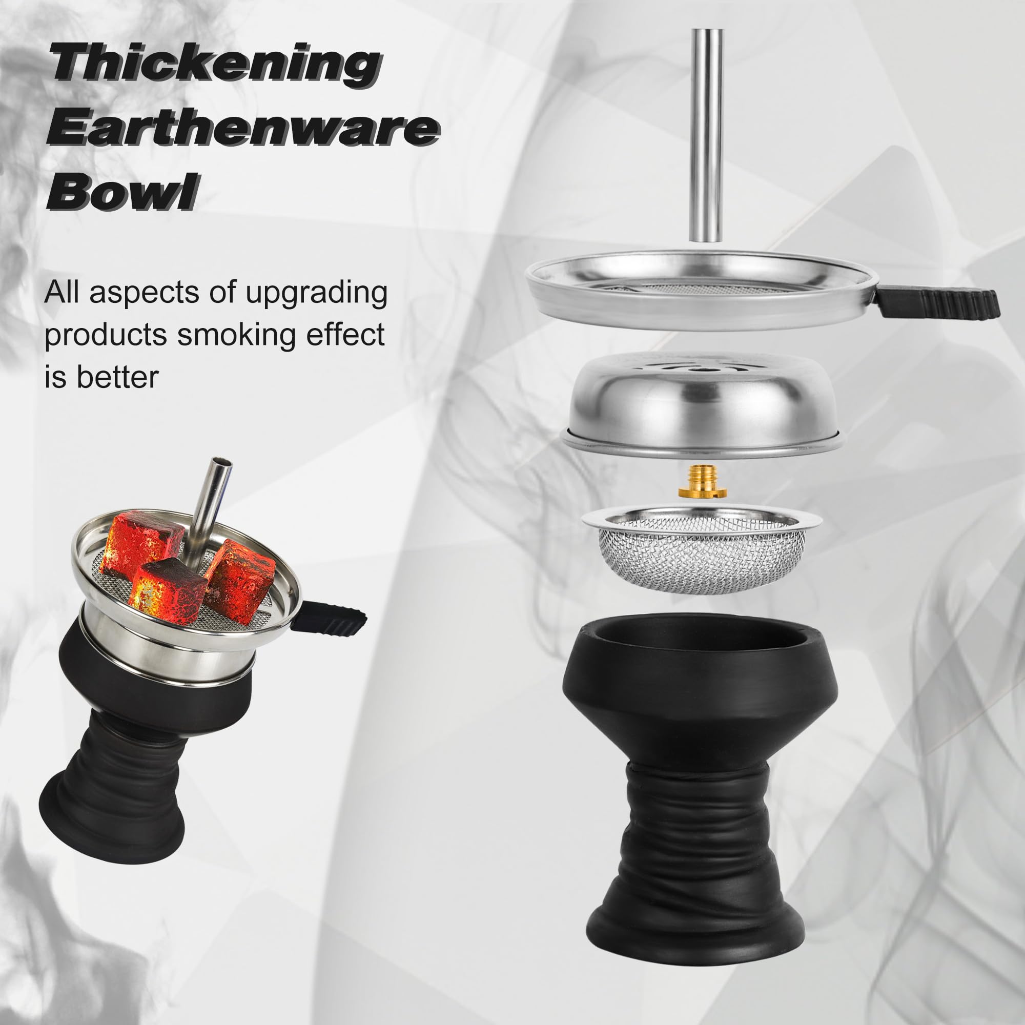 HOOKAH Narghilè Raccordi Narghilè medio in alluminio e tubo in pelle, narghilè tubi e maniglie con testa in narghilè, Shisha Bowl (nero)
