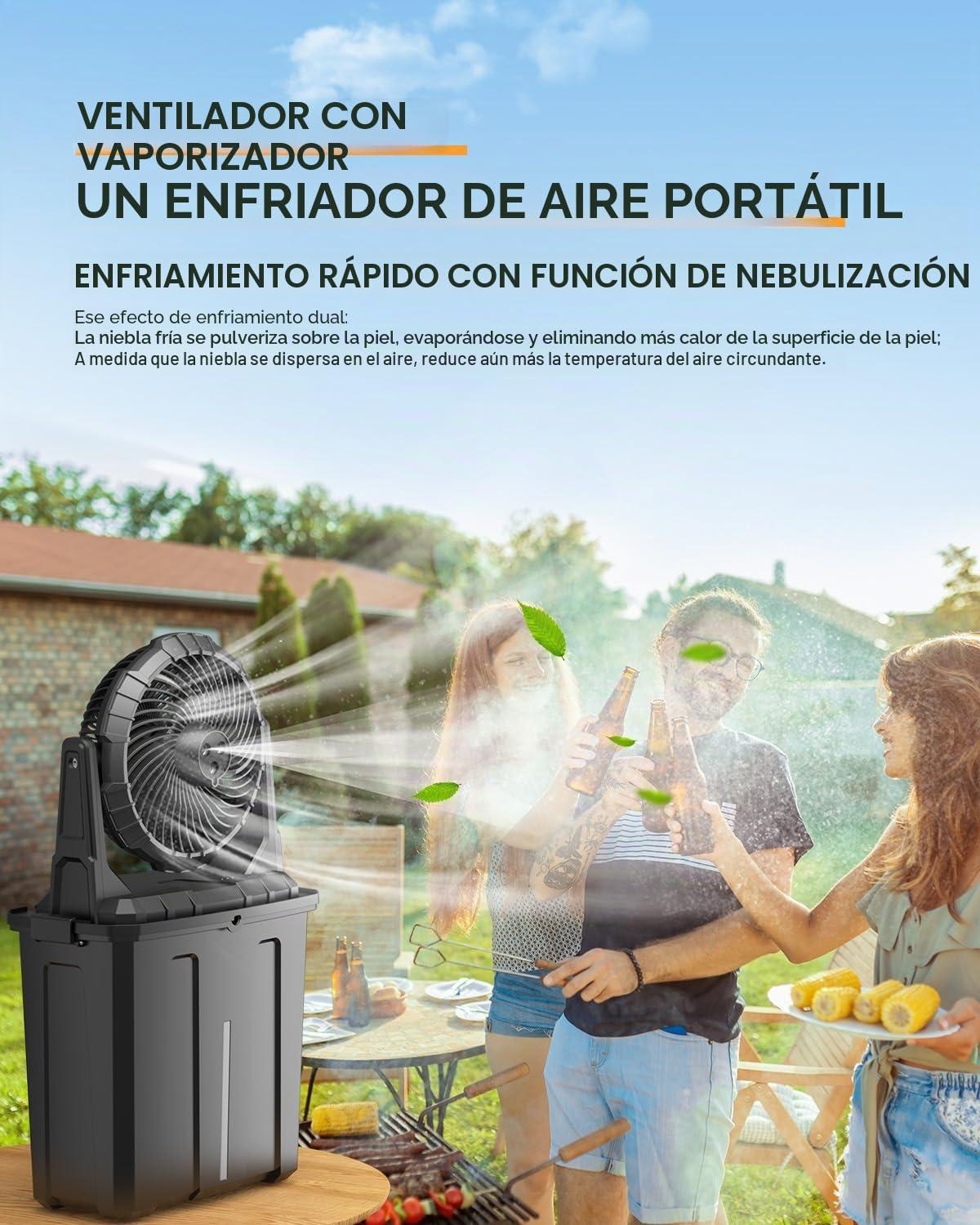 Ausic Ventilador de nebulización portátil, 9 litros de 10 pulgadas, ventiladores de niebla para exteriores para enfriar patios exteriores, ventilador de batería recargable de 30000 mAh con caja de