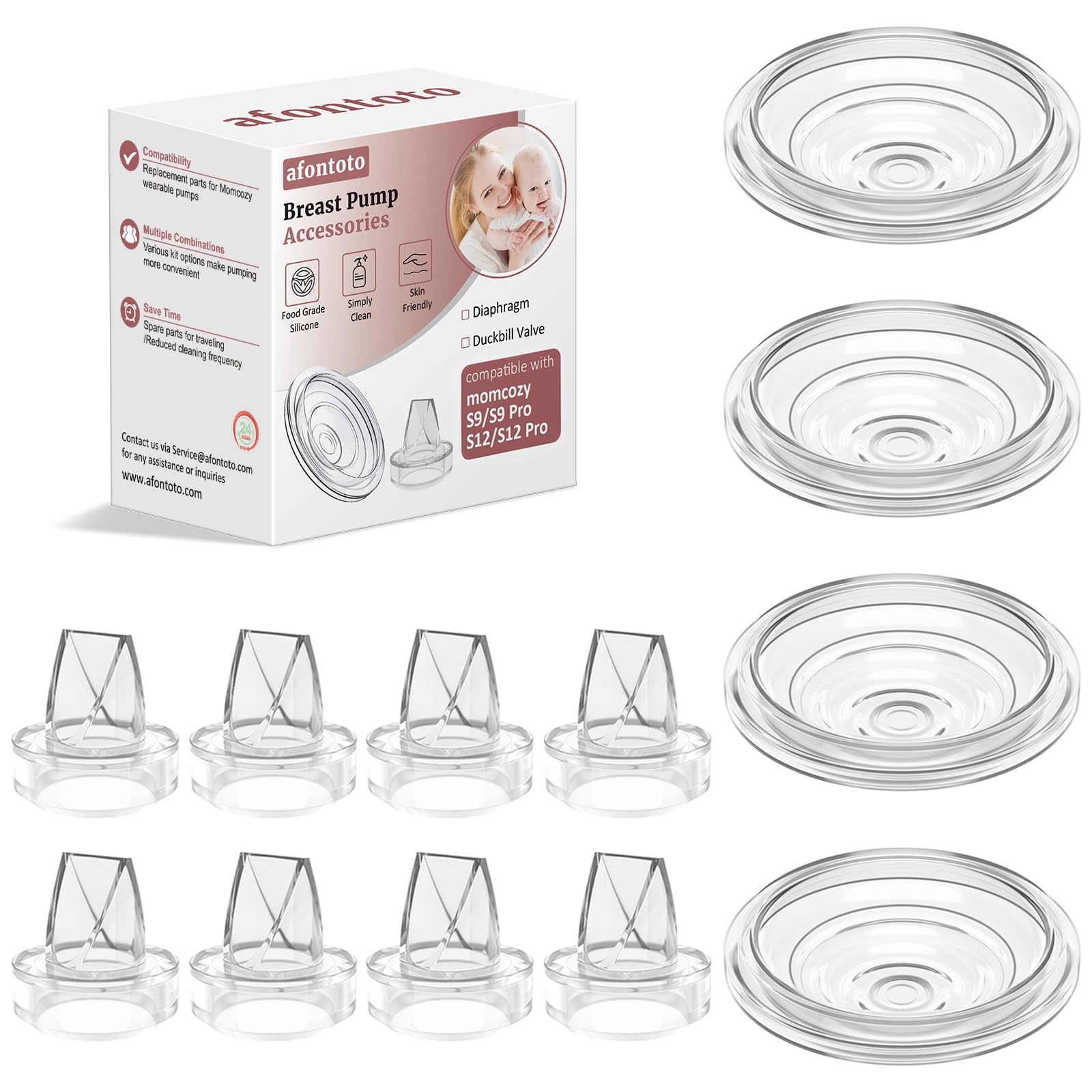 8PCS Silicone Duckbill Valve & 4PCS Silicone Diaphragm Compatible with Momcozy S12 Pro/S9 Pro/S12/S9 Breastpump, momcozy Breast Pump Replacement Parts Breastfeeding Essentials Pumping Kit for Moms
