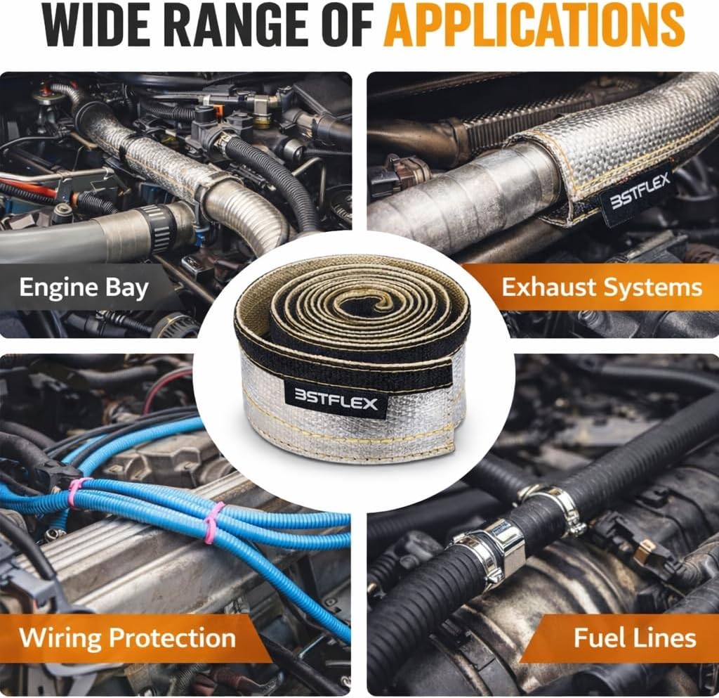 Aluminized Wire Heat Shield for Hose Lines & Electrical Wiring, 2" I.D.x 10FT Heat Shield Wrap Automotive for Exhaust and High-Temperature Pipes with 10 Pcs Stainless Steel Ties