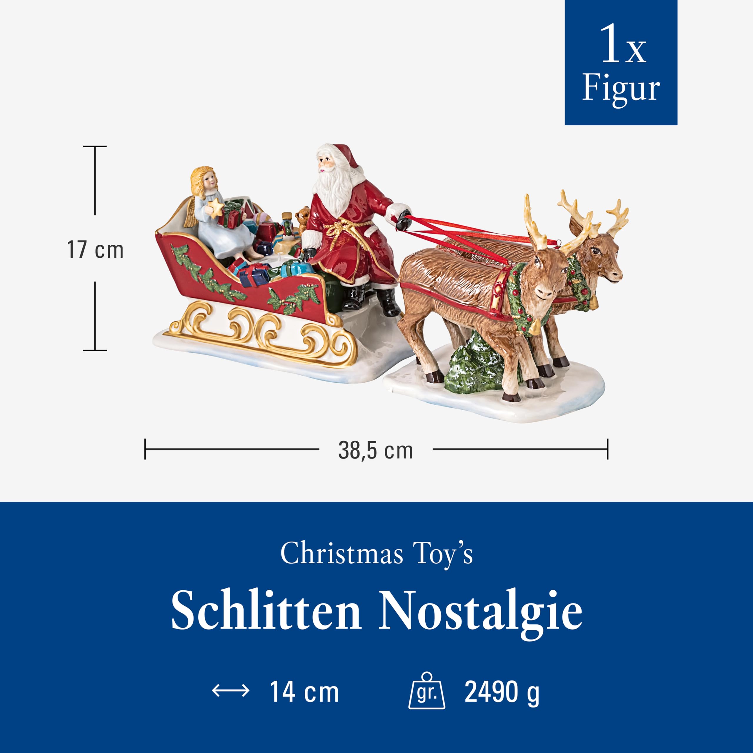 Villeroy & Boch - Christmas Toy's Schlitten Nostalgie Bunt, Weihnachtsdekoration, Kerzenhalter, Teelichthalter, Windlichter Tischdeko, Deko Modern, Dekoartikel Xmas, Weihnachten, Hartporzellan