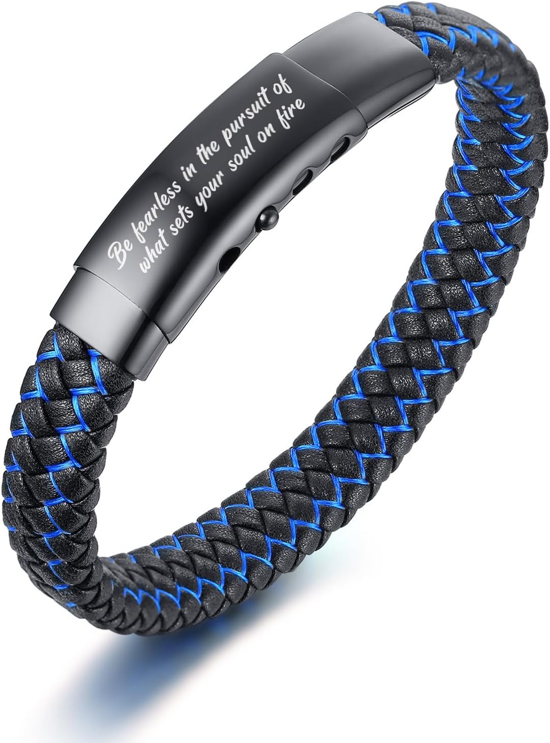 Mens Bracelet Leather Lettering Adjustable- Inspirational Engraving Copy Blue Black Braided Bracelets Cuff Bangle Motivational Jewellery Gifts for Men Boys