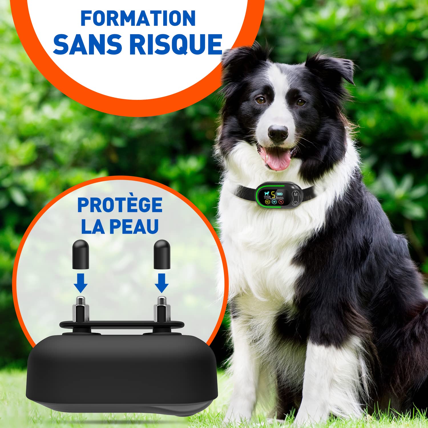 Collier Anti Aboiement Chien Rechargeable, Anti Aboiement Collier Dressage avec 4 Modes Son/Vibration/Choc Electrique, Réglable 5 Niveaux de Sensibilité, Étanche IP67 pour Petit Moyen Grand Chiens