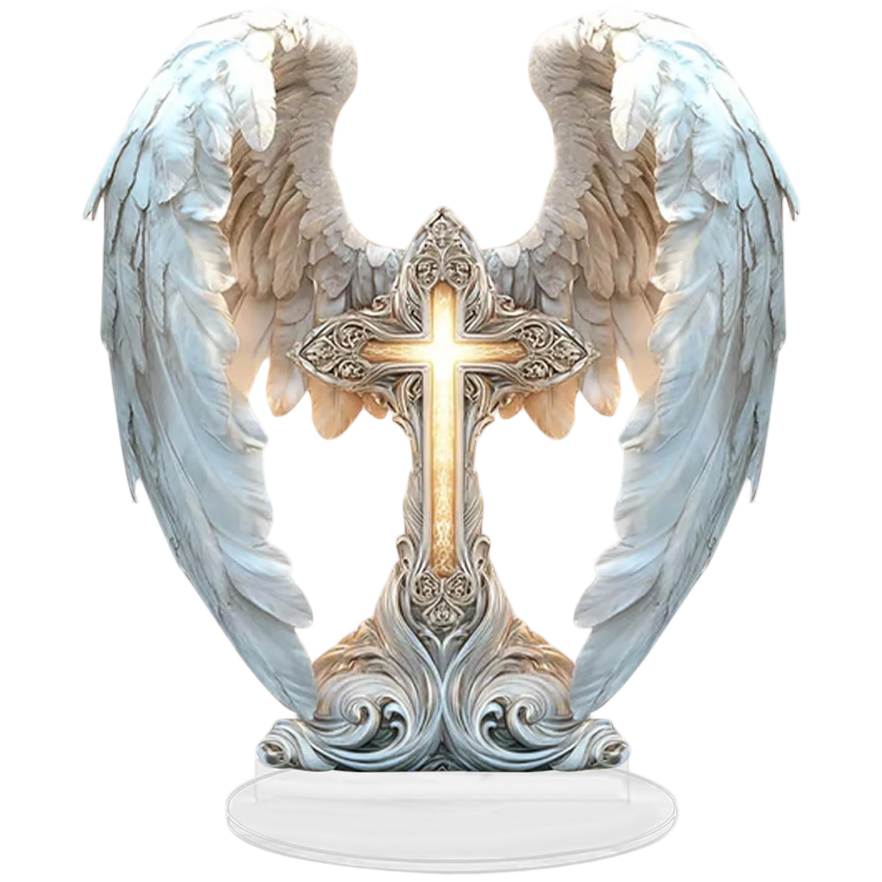 AwnsIMfreien Acrylic Cross, Realistic Detailed Angel Figurines with Wing, Religious Home Decor for Garden, Office, Church, Cross Figurine