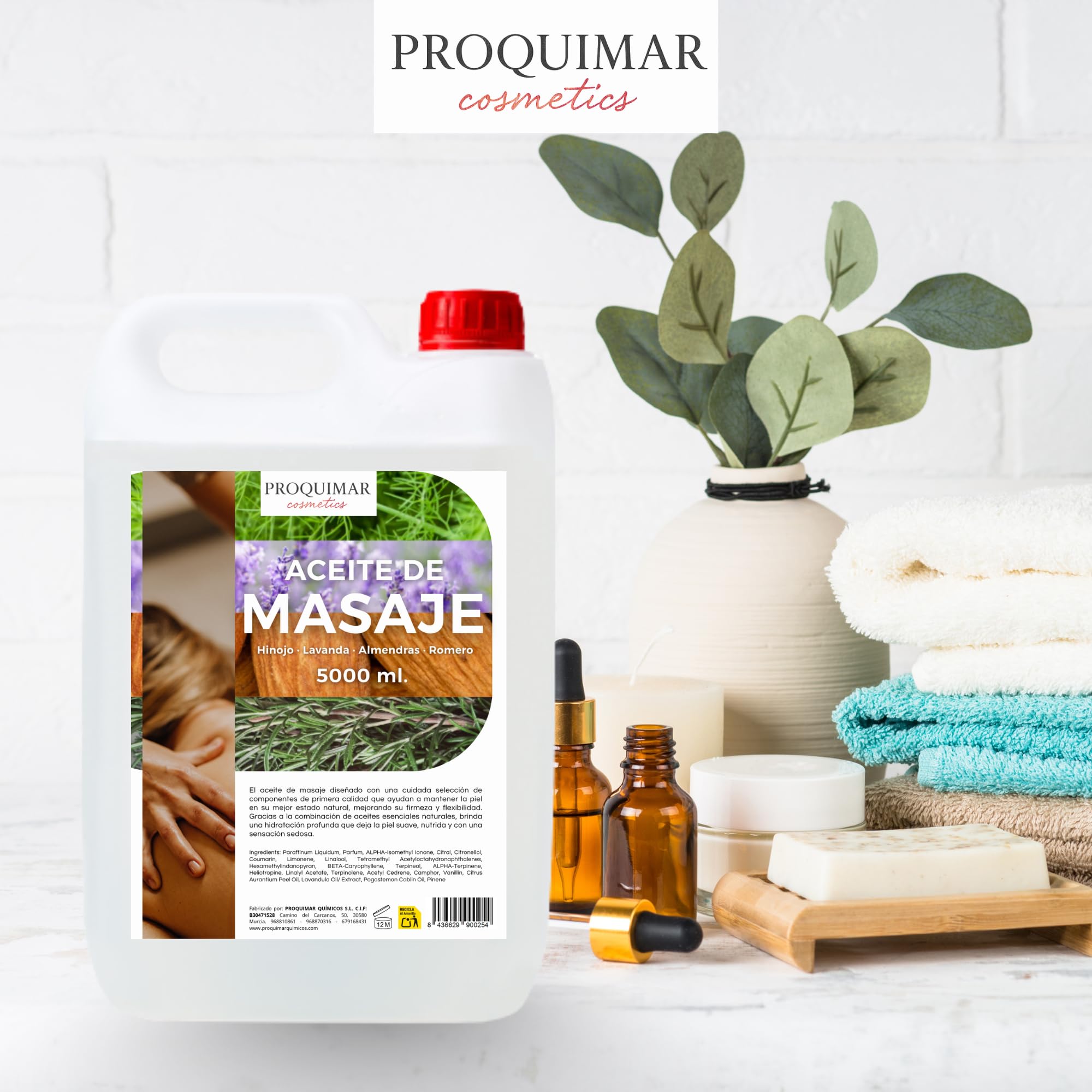 Aceite de Masaje con Romero, Almendra, Lavanda e Hinojo 5L Pack de 2 Unidades – Relajante, Revitalizante y Aromático – Textura Suave, Hidratante y Profesional