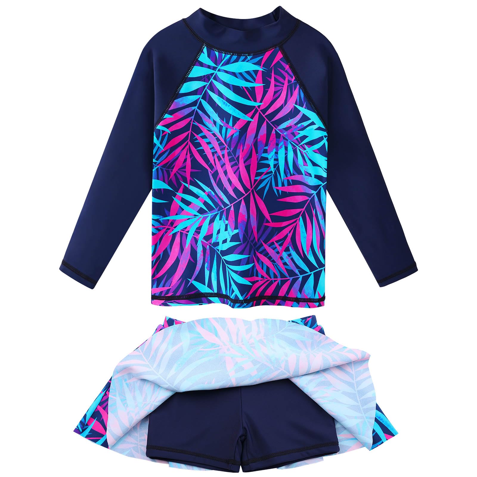 BAOHULU Girls Two-Piece Swimsuits Long Sleeve Rash Guard Bathing Suit 2-14Y