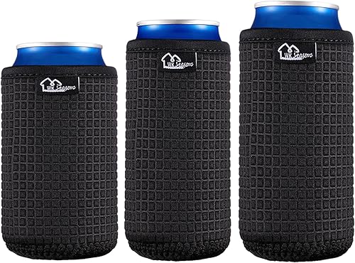 WKieason Fundas de neopreno antideslizantes para latas con aislante - 3 tamaños - Funda estándar para lata de 12 oz, funda delgada para lata de 12