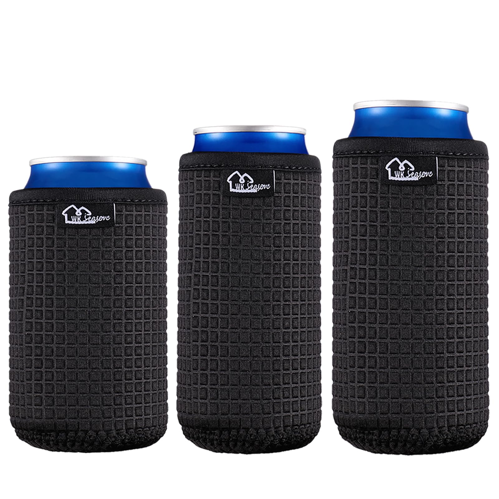 WKieason Non-slip Neoprene Can Sleeves Insulators Sleeves 3 Size - 12OZ Standard Can Sleeve, 12OZ Slim Can Sleeve, 16OZ Standard Can Sleeve, 12OZ Standard Beer Can Coolers Coolier Sleeves(Black Set)