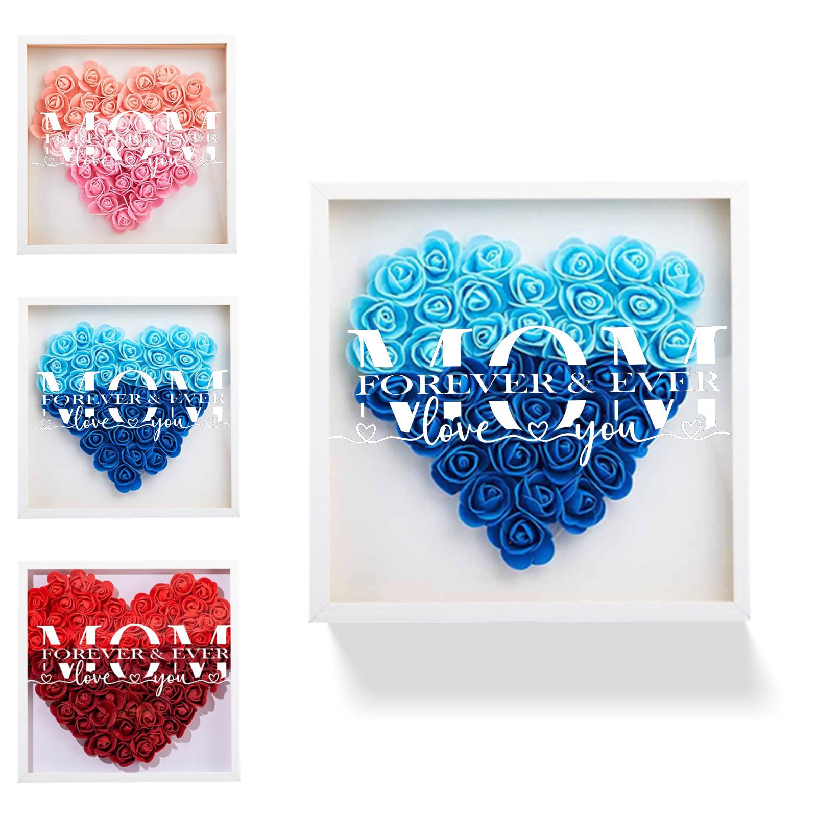gifts for mom from daughter(son), heart rose flowers in a box, mothers & valentines day anniversary birthday romantic gift for mother, mother-in-law, unusual bonus preserved decorations (blue)