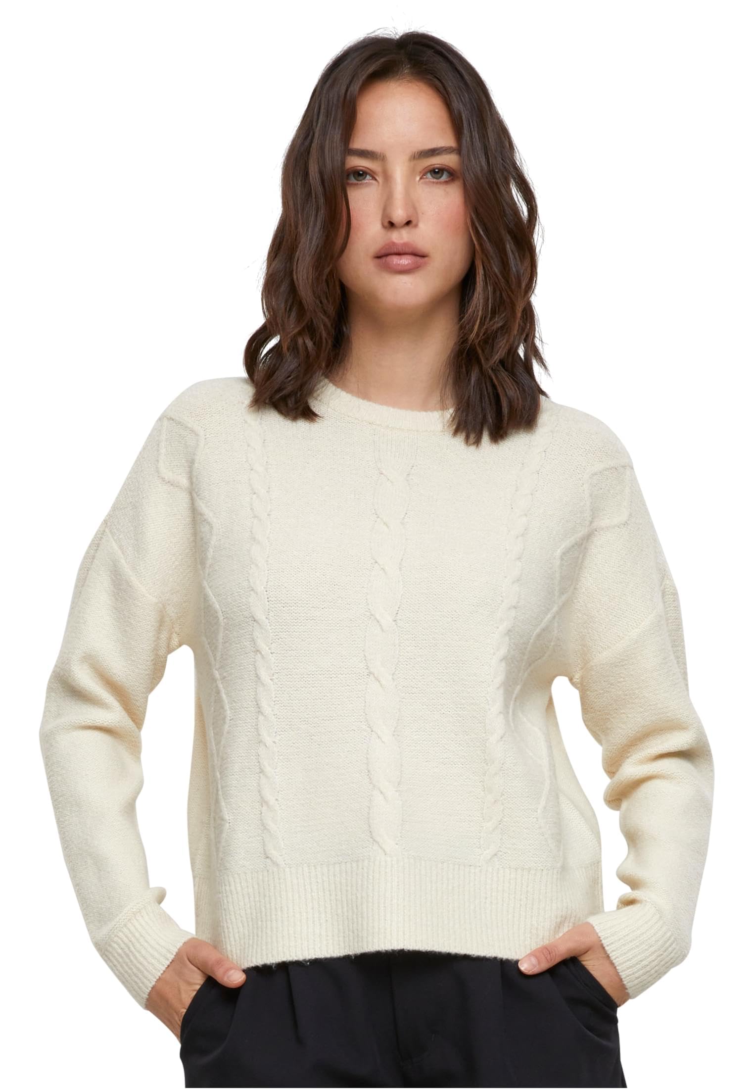 Urban Classics Women's Ladies Cabel Knit Sweater Sweatshirt, Sand, L