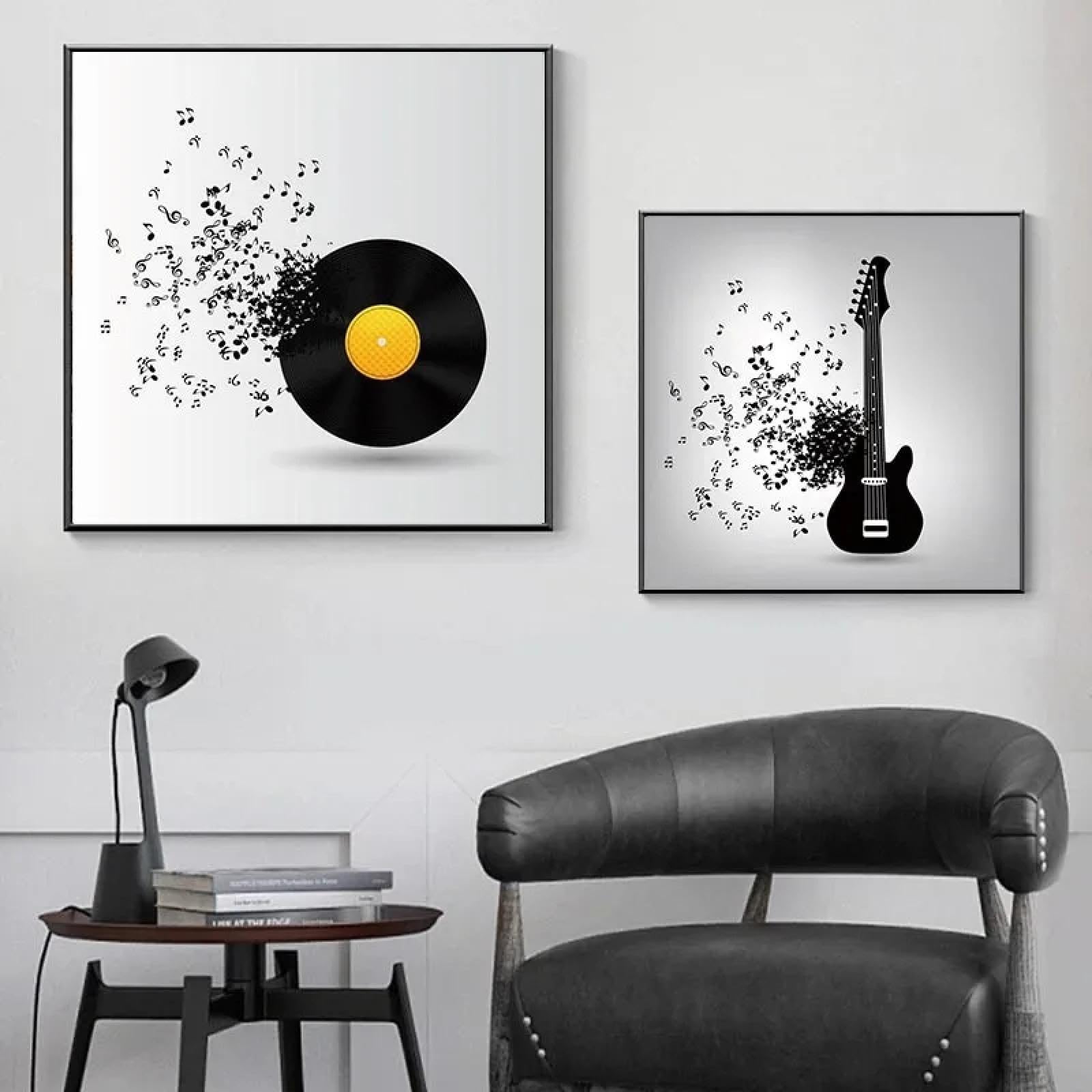 JACBON Nowoczesne płyty winylowe, plakaty i wydruki, muzyczne malarstwo na płótnie, czarno-białe, obrazy na ścianę, do salonu, dekoracja, 80 x 80 cm x 2, bez ramy
