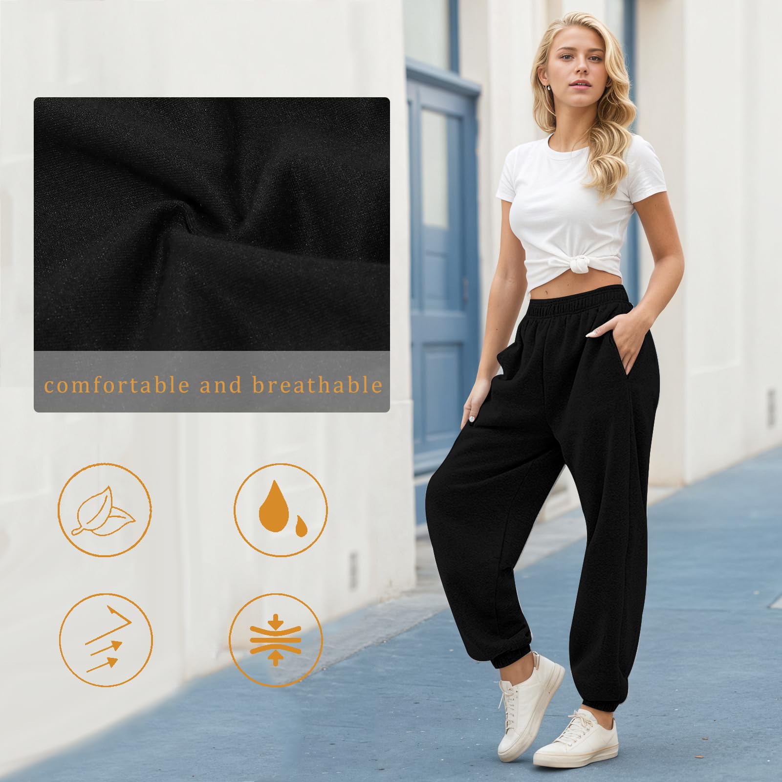 Jogginghose Damen Lang Sporthose High Waist Trainingsanzug Baggy Hose Loose Casual Sweathose mit Taschen Gummibund Freizeithose Trainingshose Sweatpants Hip Hop Laufhosen Locker Yogahose