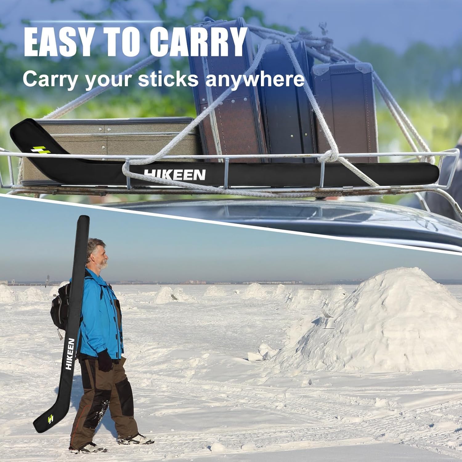 BOOSTEADY Bolsa para palos de hockey para adultos con cincha ajustable, bolsa ligera e impermeable para palos de hockey sobre hielo, equipo de hockey sobre hielo con hombro ajustable para adultos y