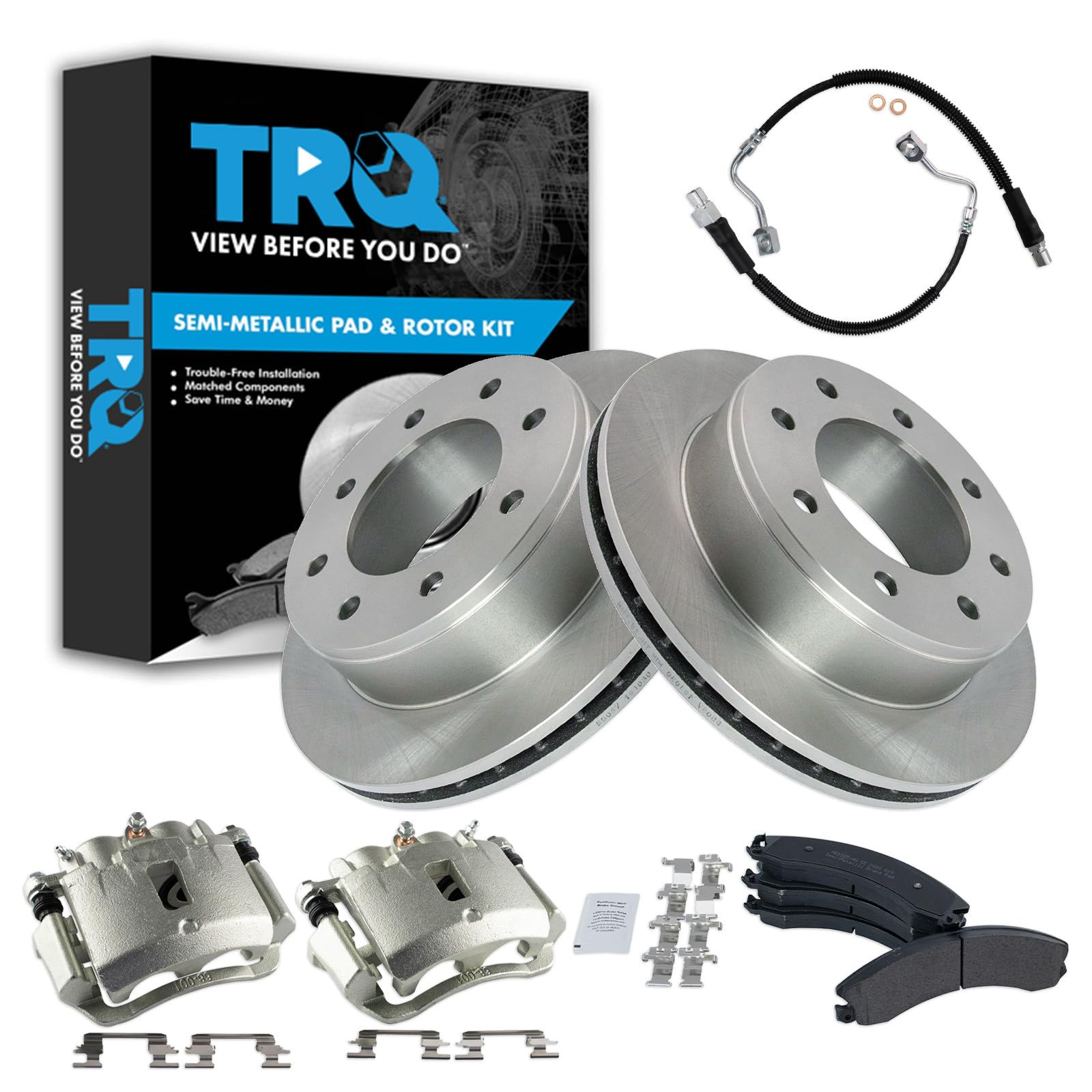 TRQ Brake Pad &amp; Rotor Kit Semi-Metallic Compatible with 2009-2016 GMC Savana 3500