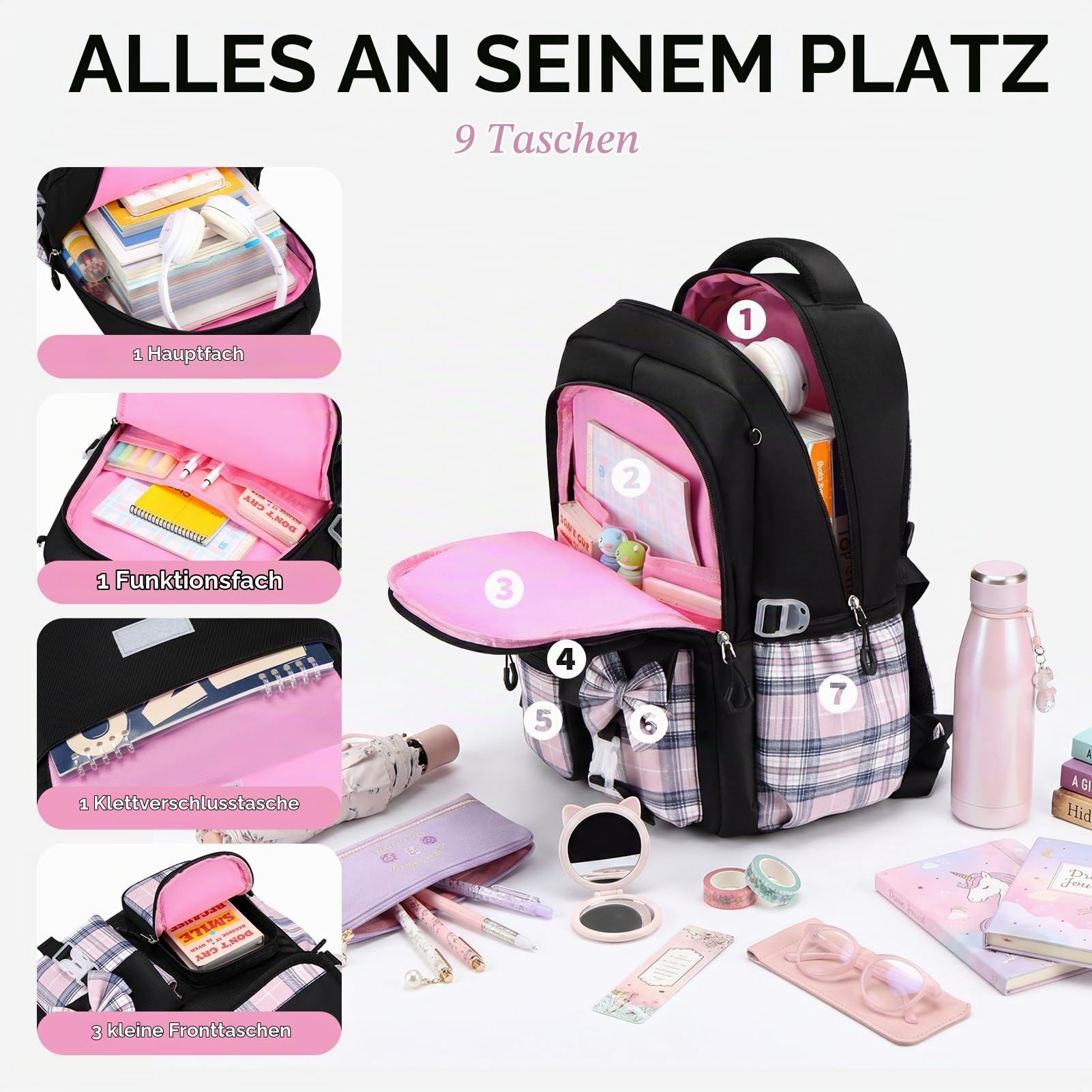 Tanou Schulrucksack Mädchen Set, 2. bis 5. Klasse