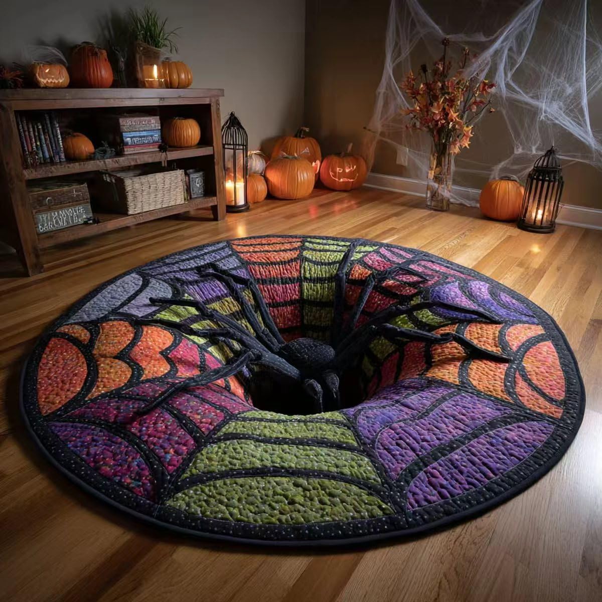 Halloween 3D Rug, Optical Illusion Skeleton Abyss Round Area Rug, Spooky Indoor Floor Mat for Living Room Bedroom Entryway and Halloween Party Decor (Halloween H,60cm)