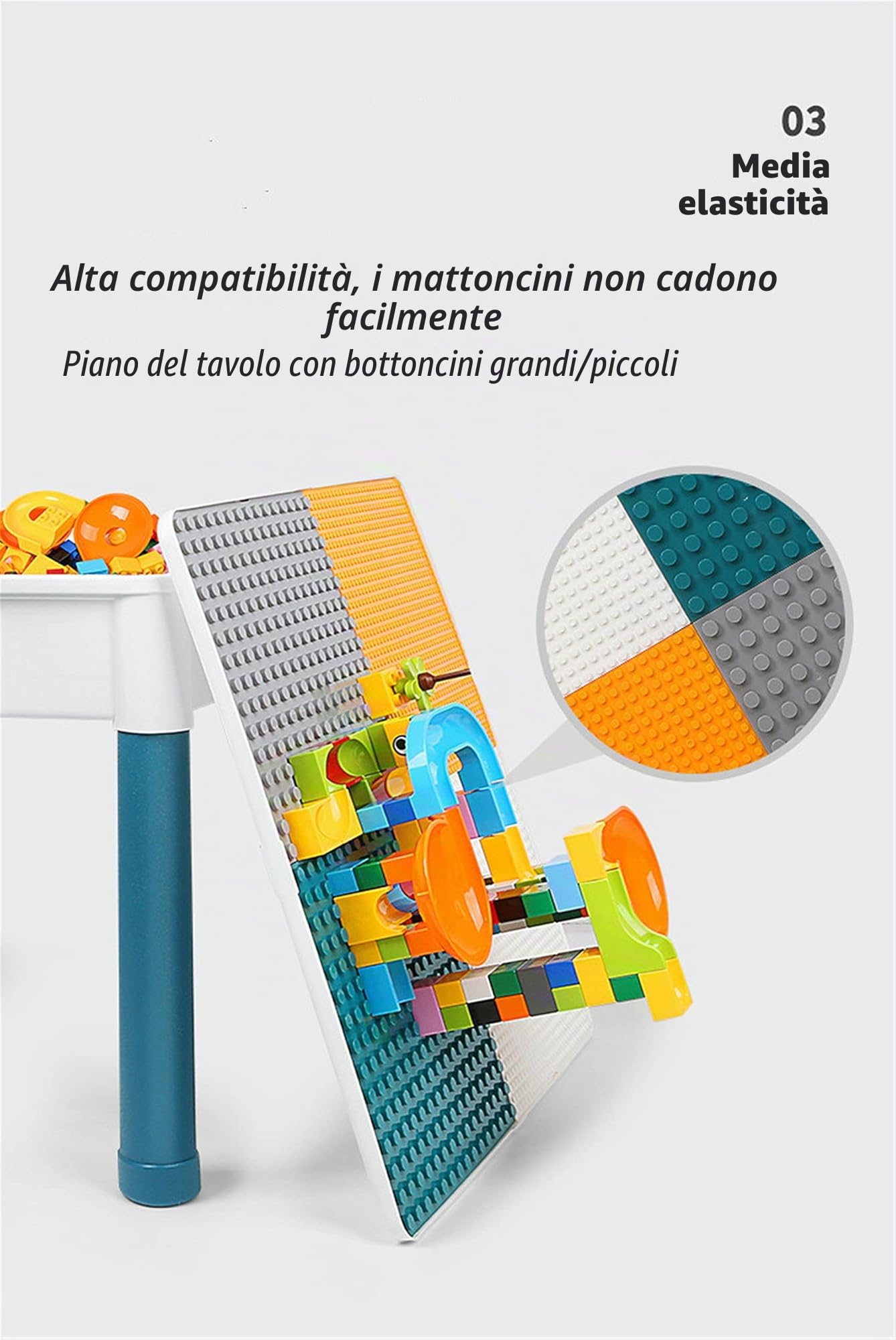 Set di sedie da tavolo per bambini 6 in 1 Tavolo da gioco per bambini, 51 x 51 cm piano di lavoro a doppia faccia con 292 blocchi da costruzione, tavolo multi attività con 1 sedia per bambini