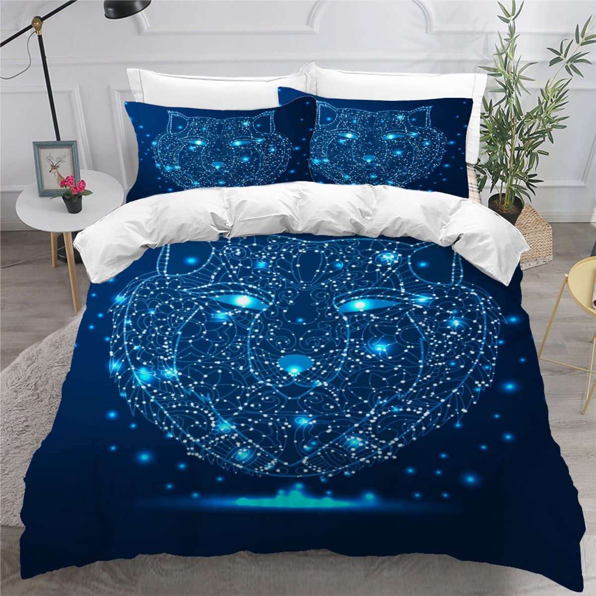 Housse de couette loup 200x200 cm pour s'endormir sous un ciel étoilé