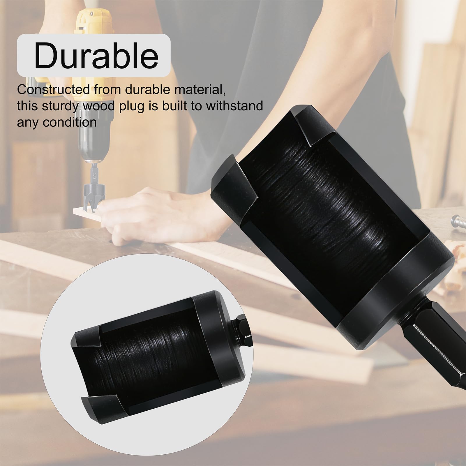 8 Pieces Black Wood Plug Cutter Drill Bit Set, Durable Plug Cutter, Straight and Tapered Plug Drill Bits 1/4", 5/8", 3/8", 1/2" with 1/4 Inch Hex Shank, Cutting Tool for Wood — Amazon image 3