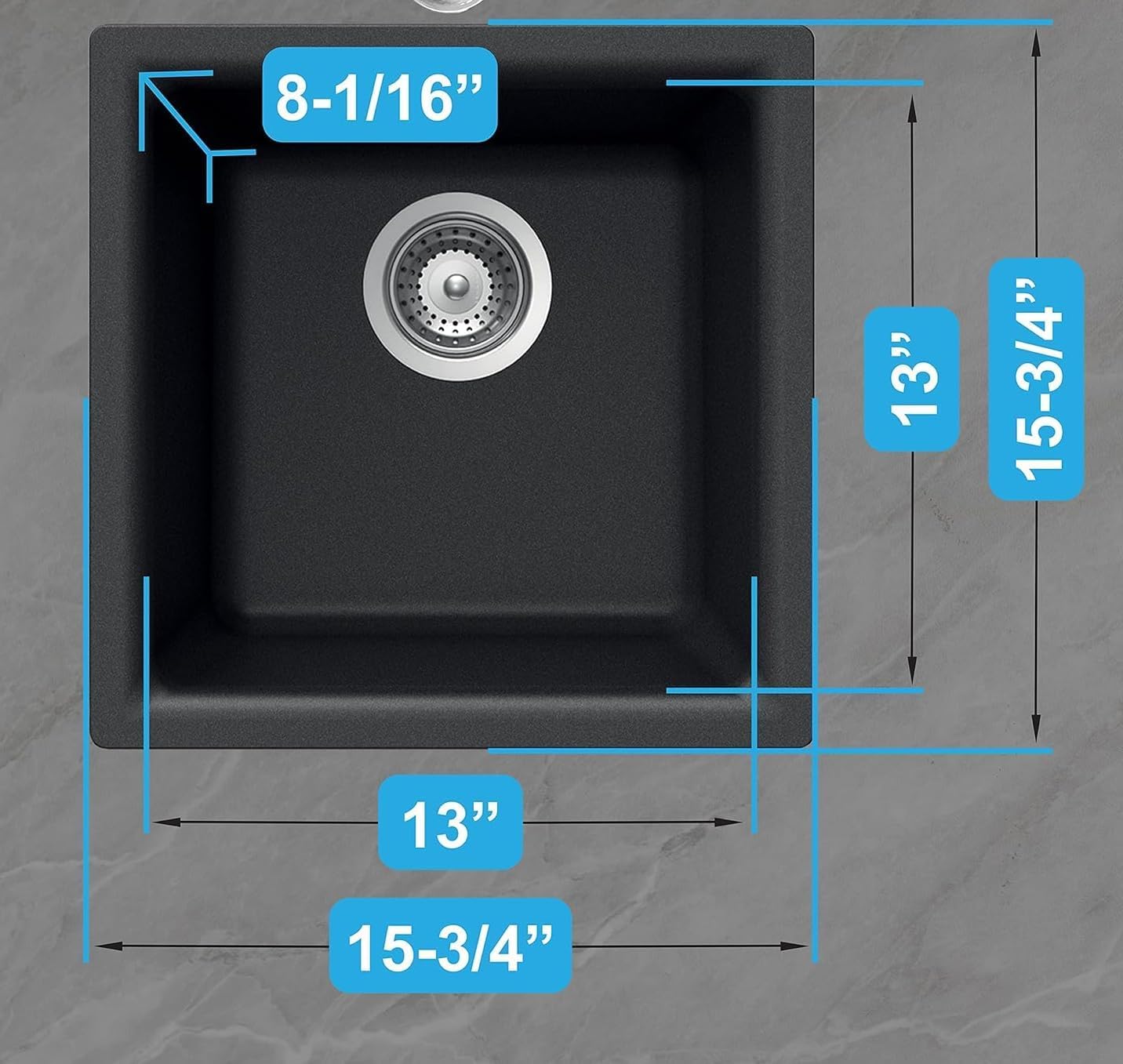 Houzer Quartztone Series Granite Composite 16" Dual Mount Single Bowl Bar Sink, Topmount or Undermount, Non-Porous Sink Basin, Heat-Resistant, Aesthetic Finish, Ideal for Kitchen & Bar, Slate