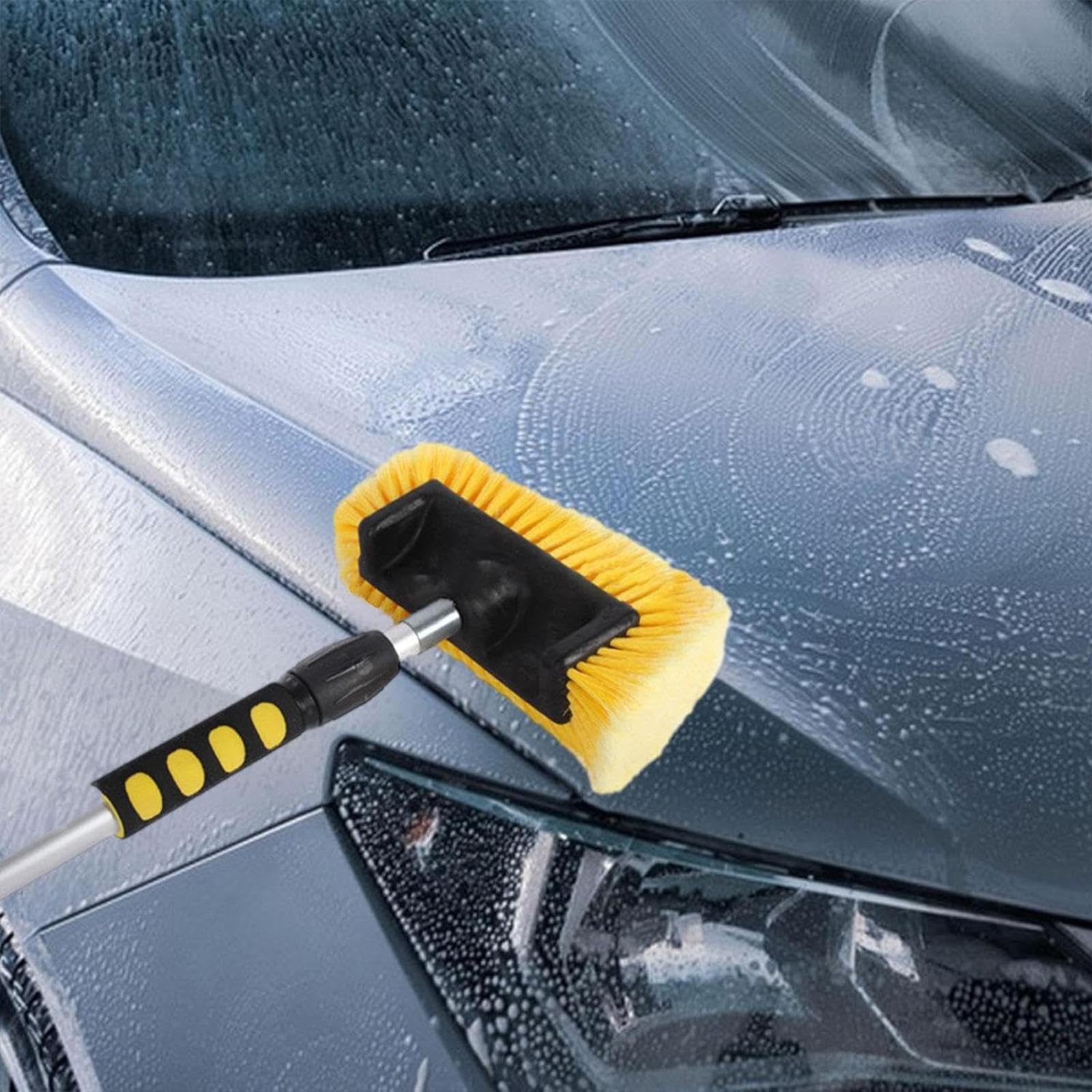 Genérico Spazzola per auto: capelli per lavare i capelli con fissaggio di | tubi, testina di pulizia multifunzione per lavaggio auto, attrezzatura di lavaggio
