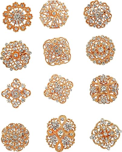 Ezing Broche de cristal chapado en oro 12pcs para ramo de boda (L), Zinc, No es una piedra preciosa