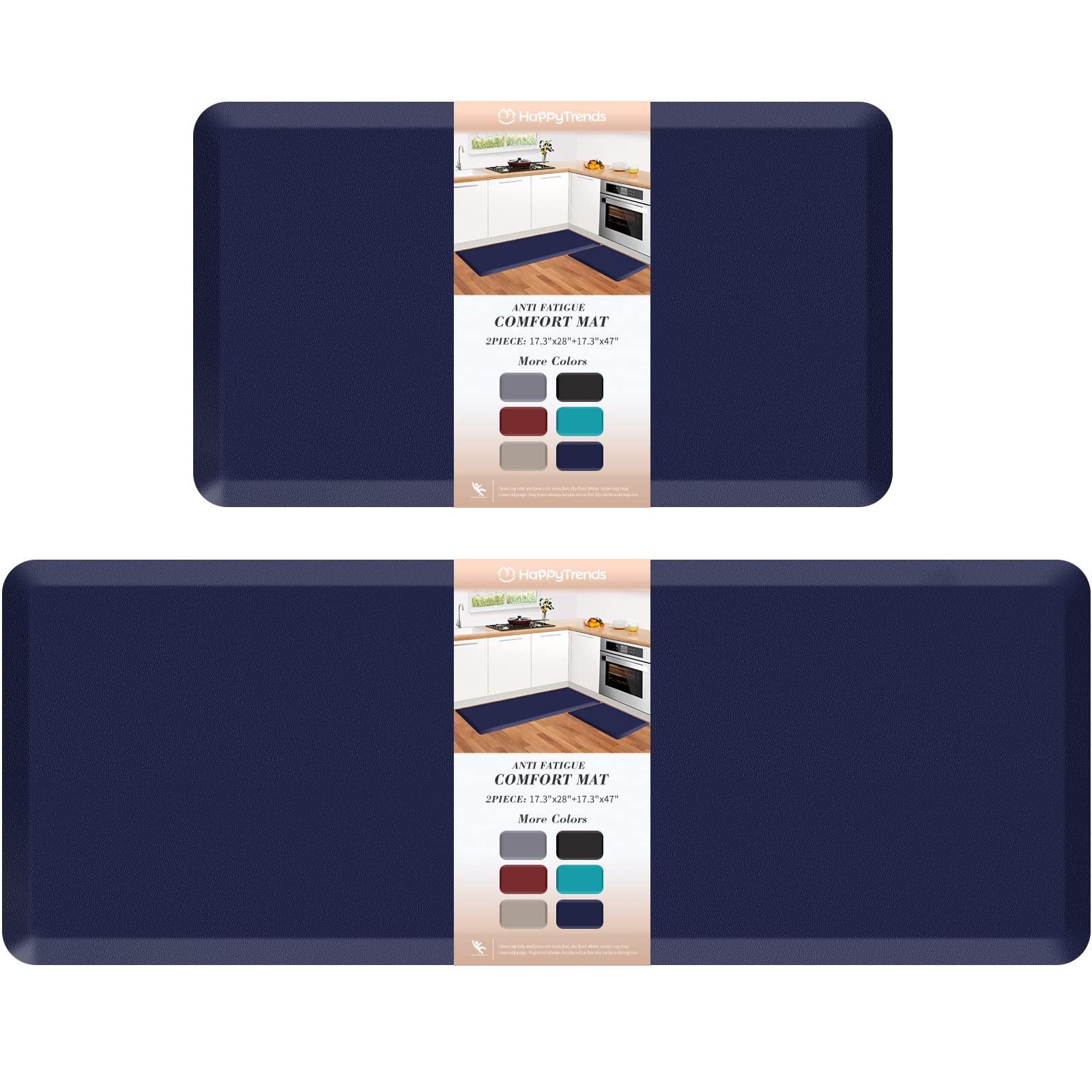HappyTrends Anti-Fatigue Kitchen Floor Mat Set - 2 Pack Cushioned Non-Slip Standing Mat - Black