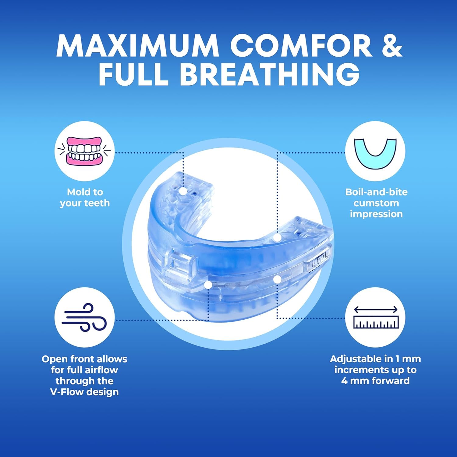 Anti Snoring Devices for Sleep: Adjustable Snoring Solution - Essentials for men obese snorers aged 20-45 - Medium size(Water Blue) — view 2