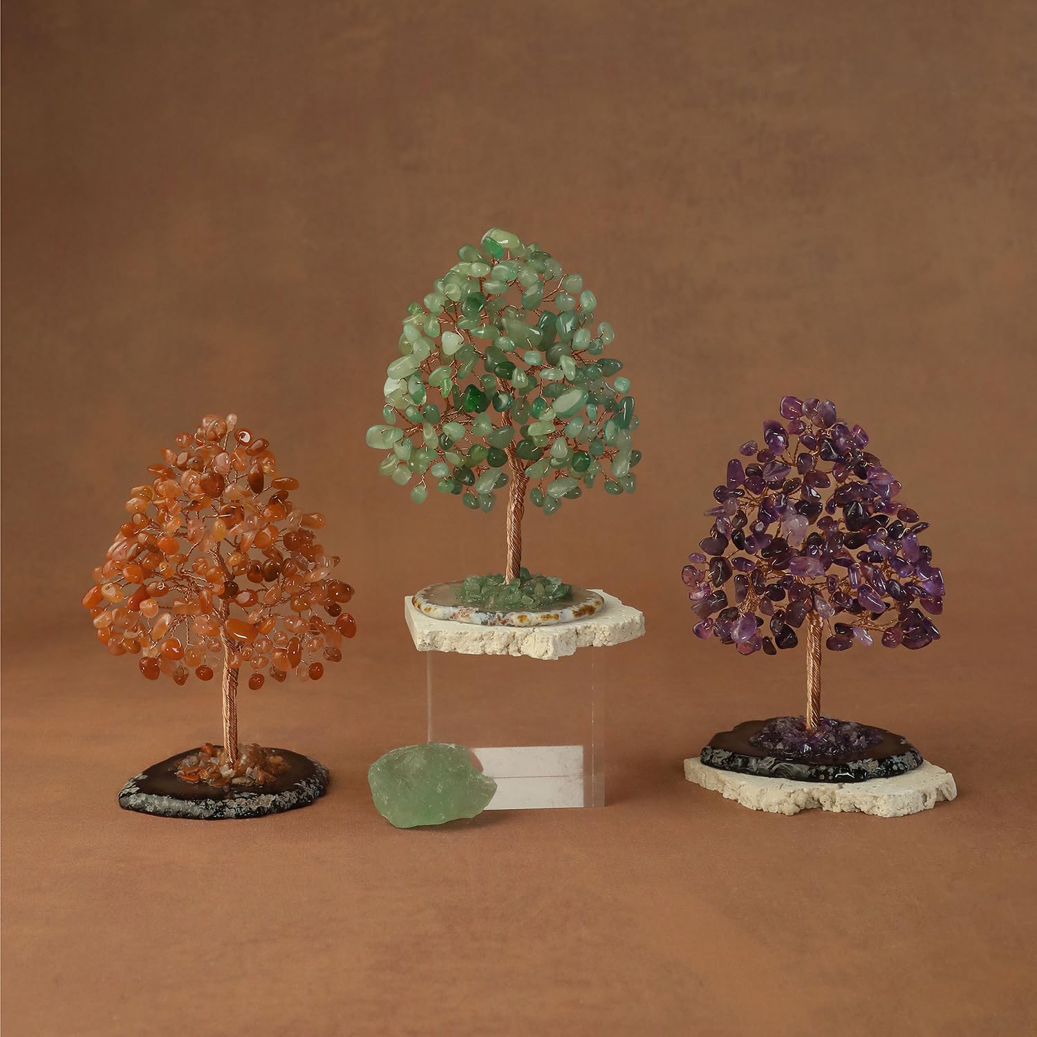 Grüner Aventurin Kristall Lebensbaum mit Natürlicher Jadebasis Edelstein Bonsai aus 135 Natursteinen ca. 11 cm Handgefertigte Feng Shui Deko Liebevolles Geschenk