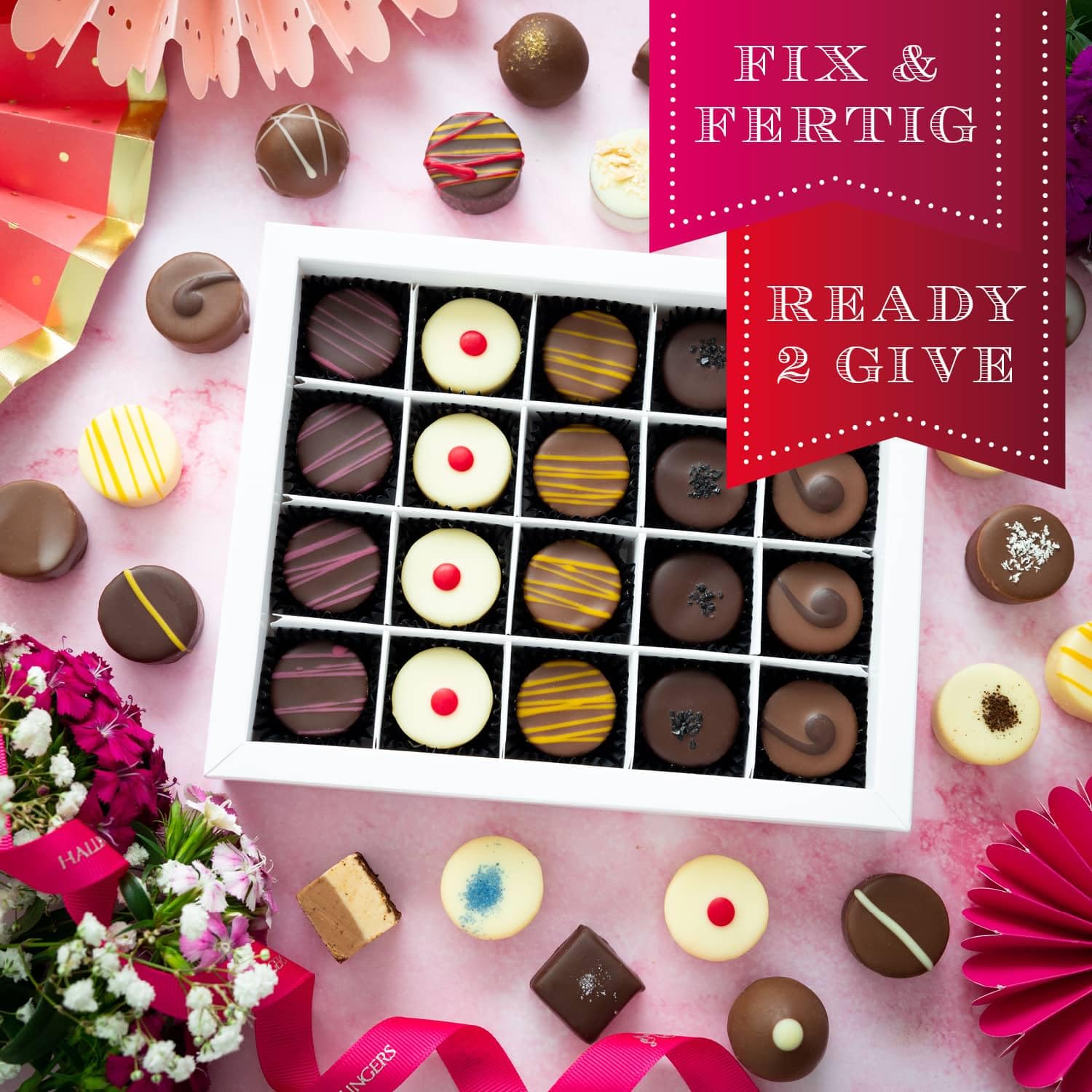 Hallingers Genuss Manufaktur Pralinen Muttertagsgeschenk - mit & ohne Alkohol, handmade aus Confiserie-Edelkakao in wertiger XL-Geschenkbox "Zum Muttertag", Geschenkidee für Mama Oma