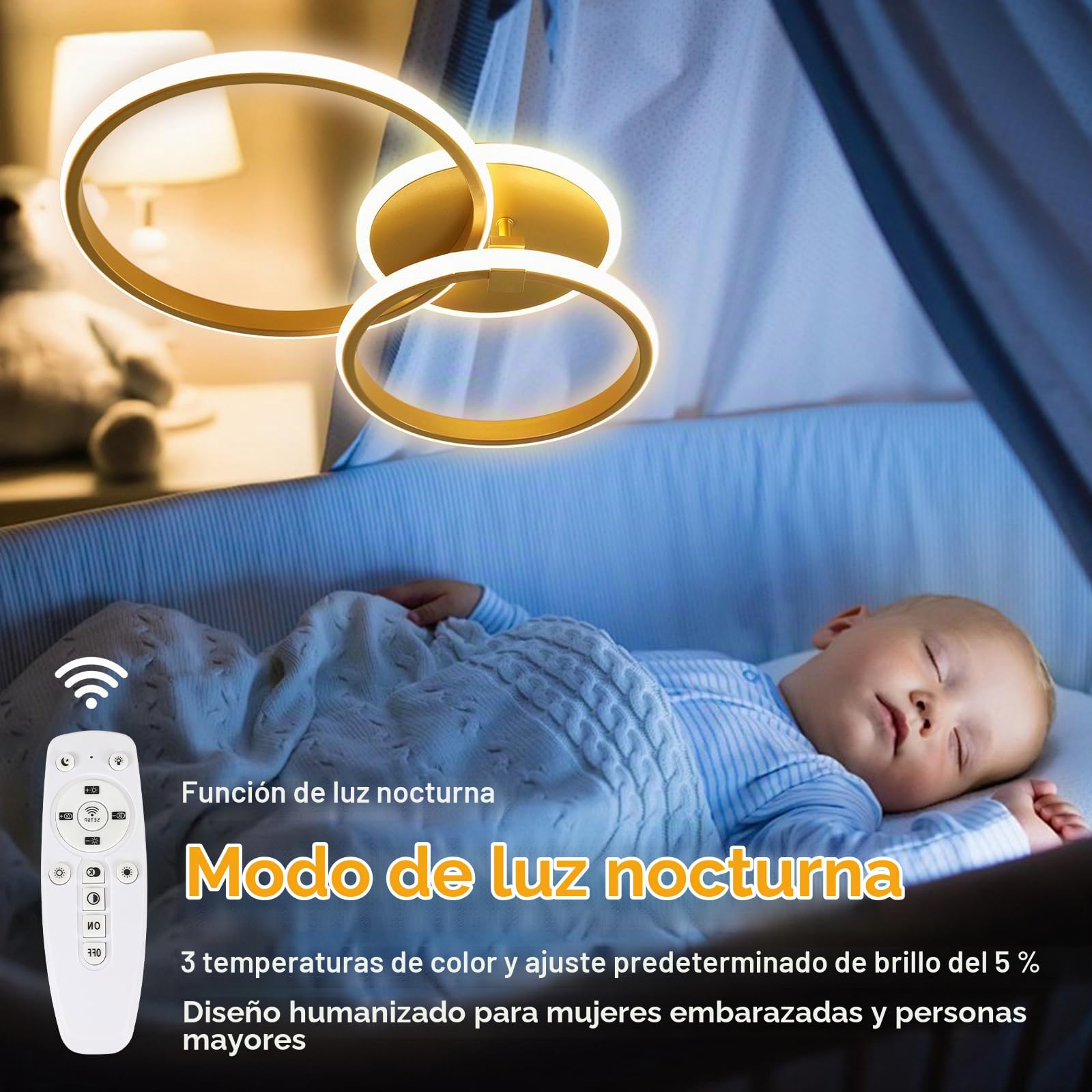 Comely Plafon LED Techo Redondo 42W 4700LM Lámpara de Techo Regulable Oro | Con Mando a Distancia 3000K-6500K, Ángulo Ajustable, Luz de Techo para Dormitorio Salon Cocina Comedor