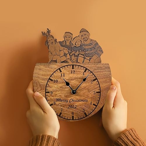 Miniatura 4 de Reloj de madera personalizado con foto, reloj de pared personalizado con texto grabado con imagen, reloj de pared personalizado para decoración de