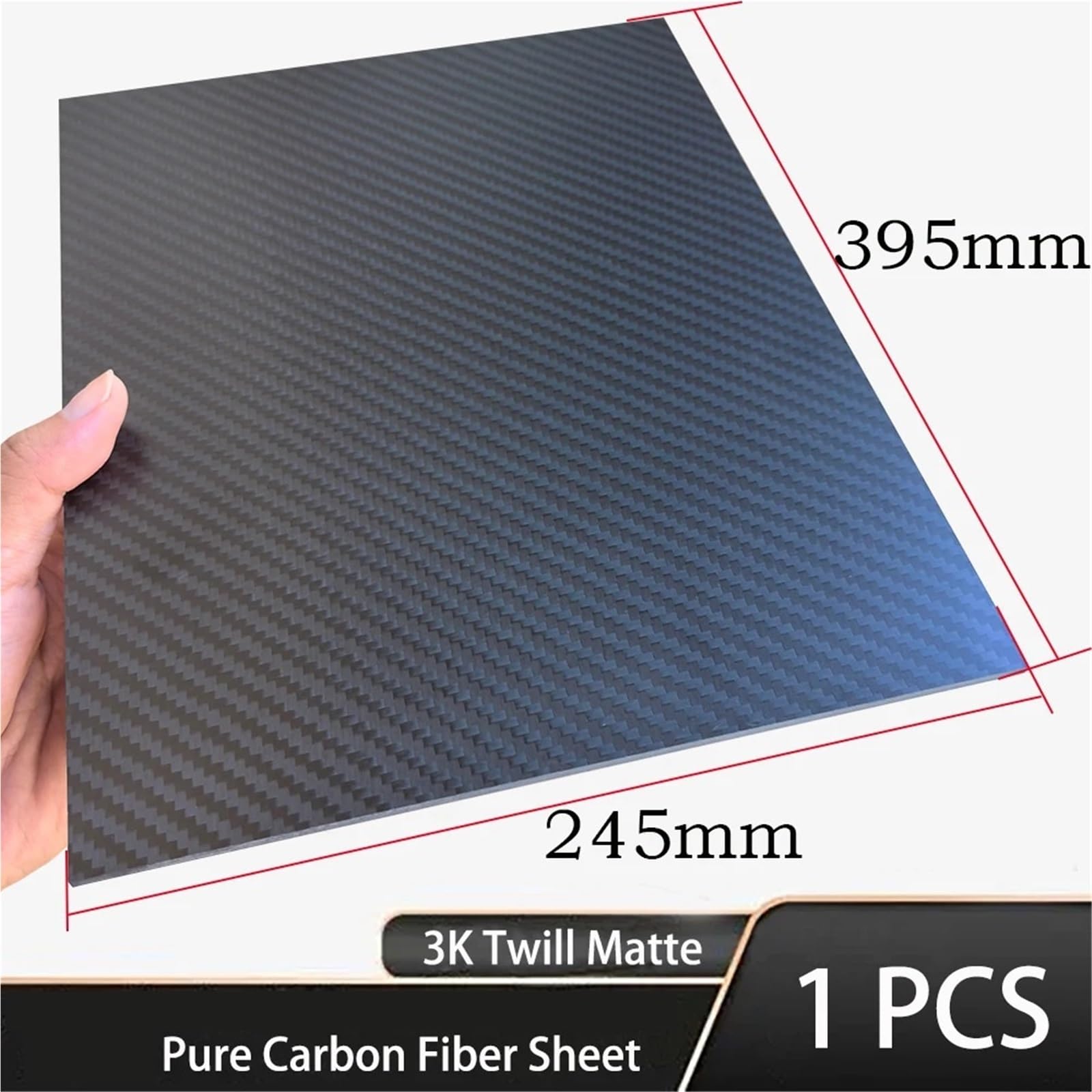 1 foglio in fibra di carbonio opaca twill 3K da 245x395 mm - pannello in materiale resistente agli urti (0,5 mm-5 mm di spessore)(4.0mm Twill Matte)