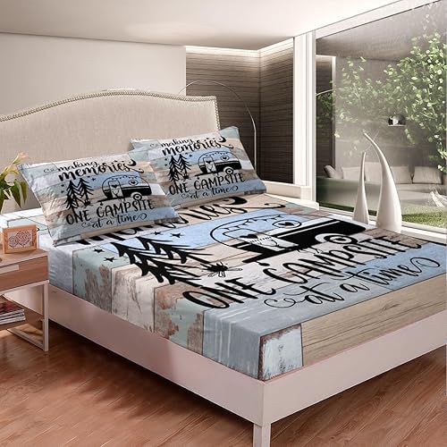Vista 113 de Erosebridal Sábanas rústicas de granja, sábanas de camping feliz, juego de sábanas para decoración de cámper para niños, adolescentes, mujeres