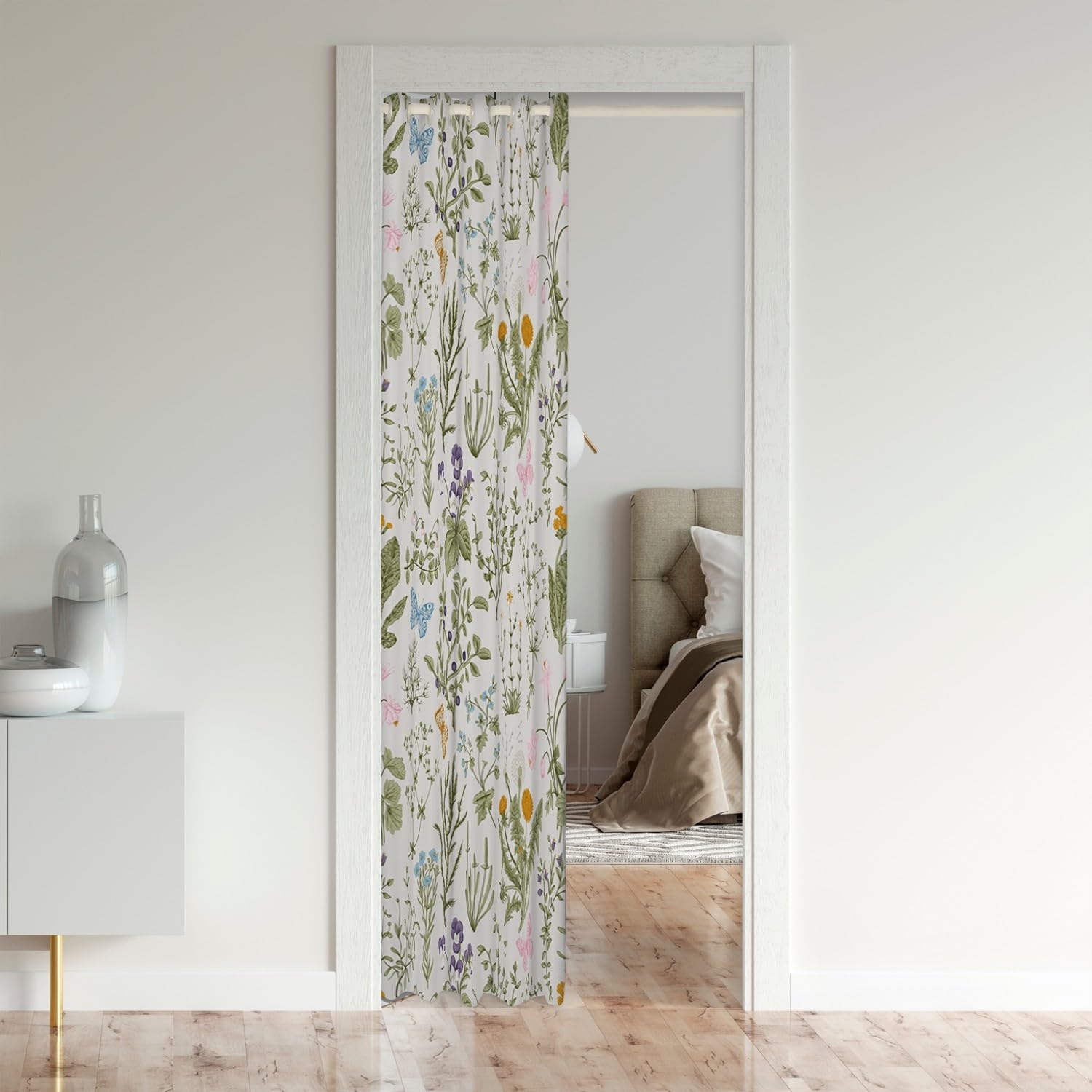 Loussiesd Floral Closet Door Cover Curtain for Bedroom Living Room Set Rusric Flower Daisy Dandelion Window Treatments Set Farmhouse Botanical Door Curtain for Doorway Privacy Green Cream 150x203cm - Image 3