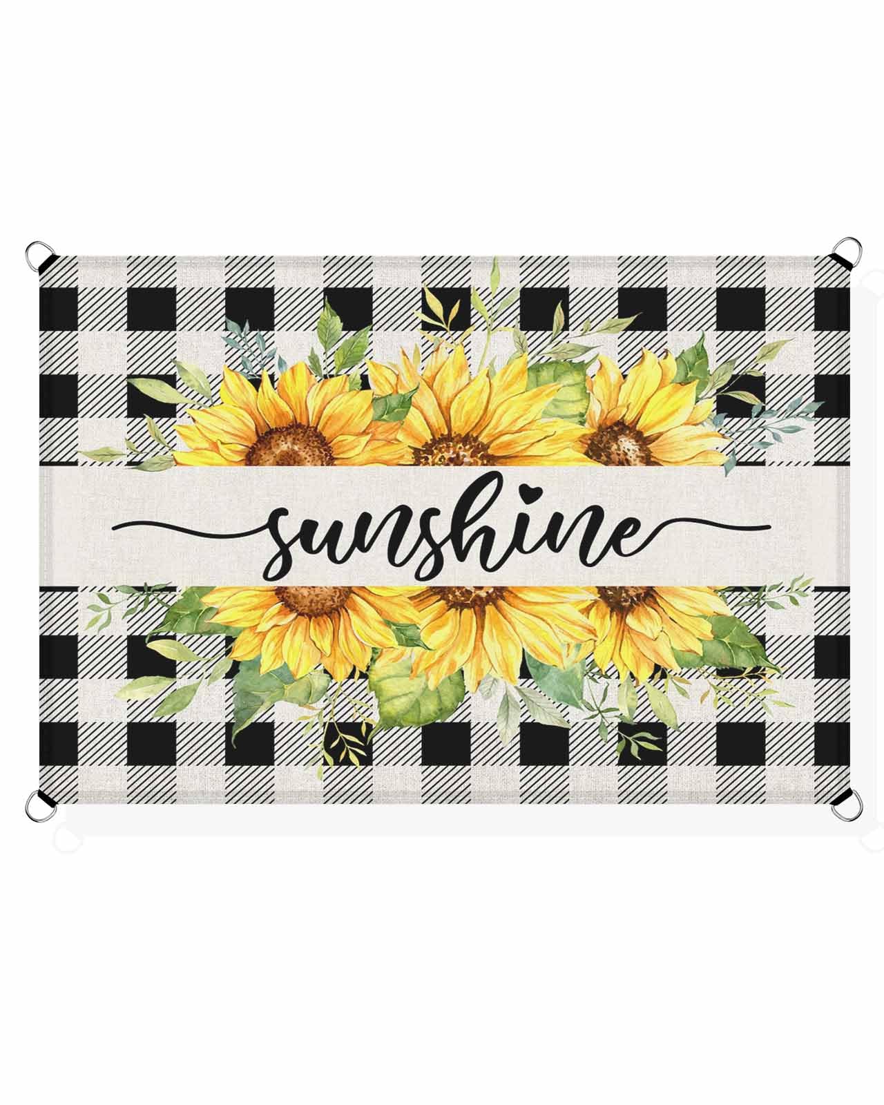 Boanket Sun Shade Sail 6.5' x 10', Sunflower UV Block Sun Sails Shades, Black White Plaid Spring Floral Summer Botanical Shade Cloth for Patio Deck Garden Lawns Beach Backyard