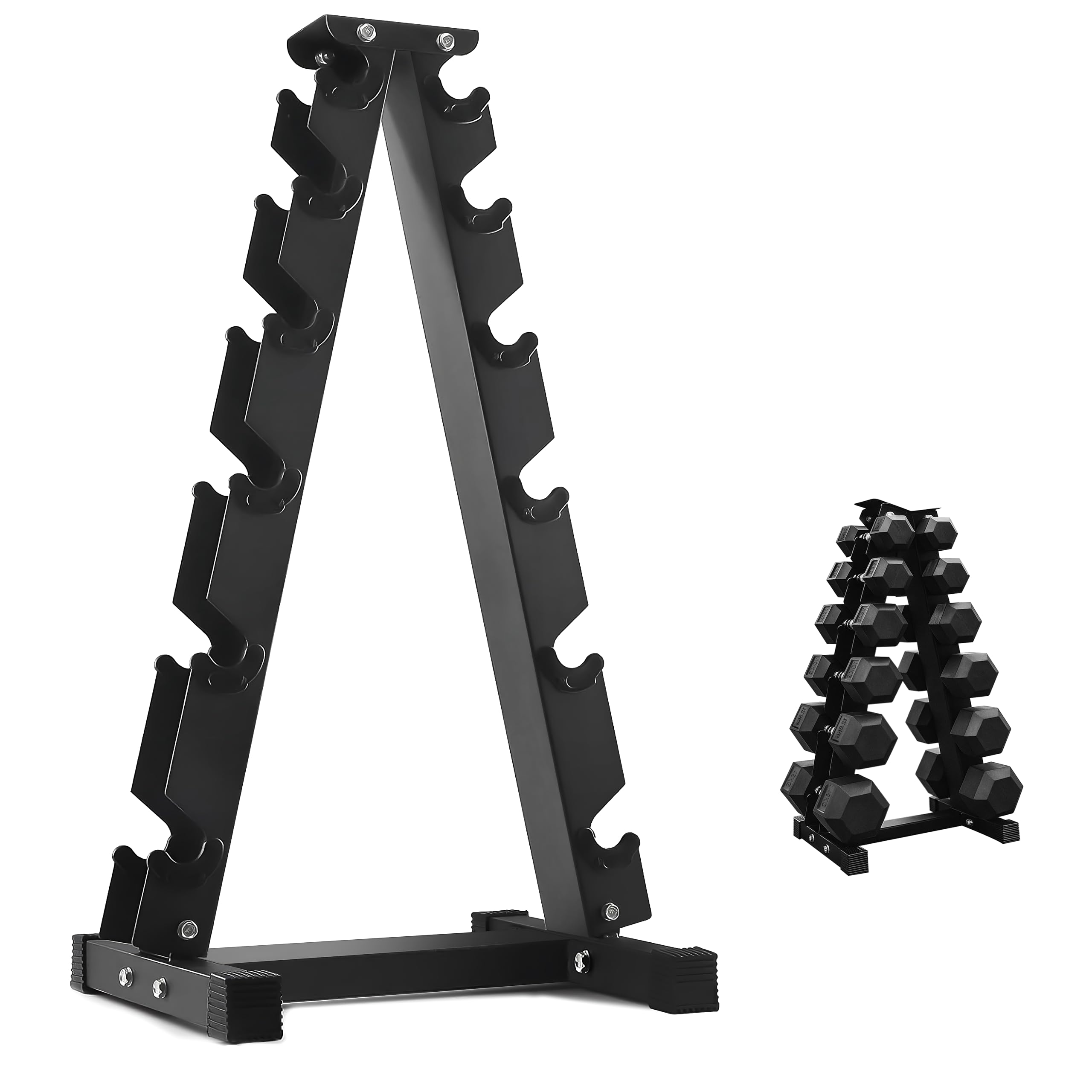 FK Sports 6 Tier Dumbbell Rack β Heavy Duty Steel Weight Stand, 200KG Capacity Hex Dumbbell Tree, Compact Home Gym Storage Holder, Black