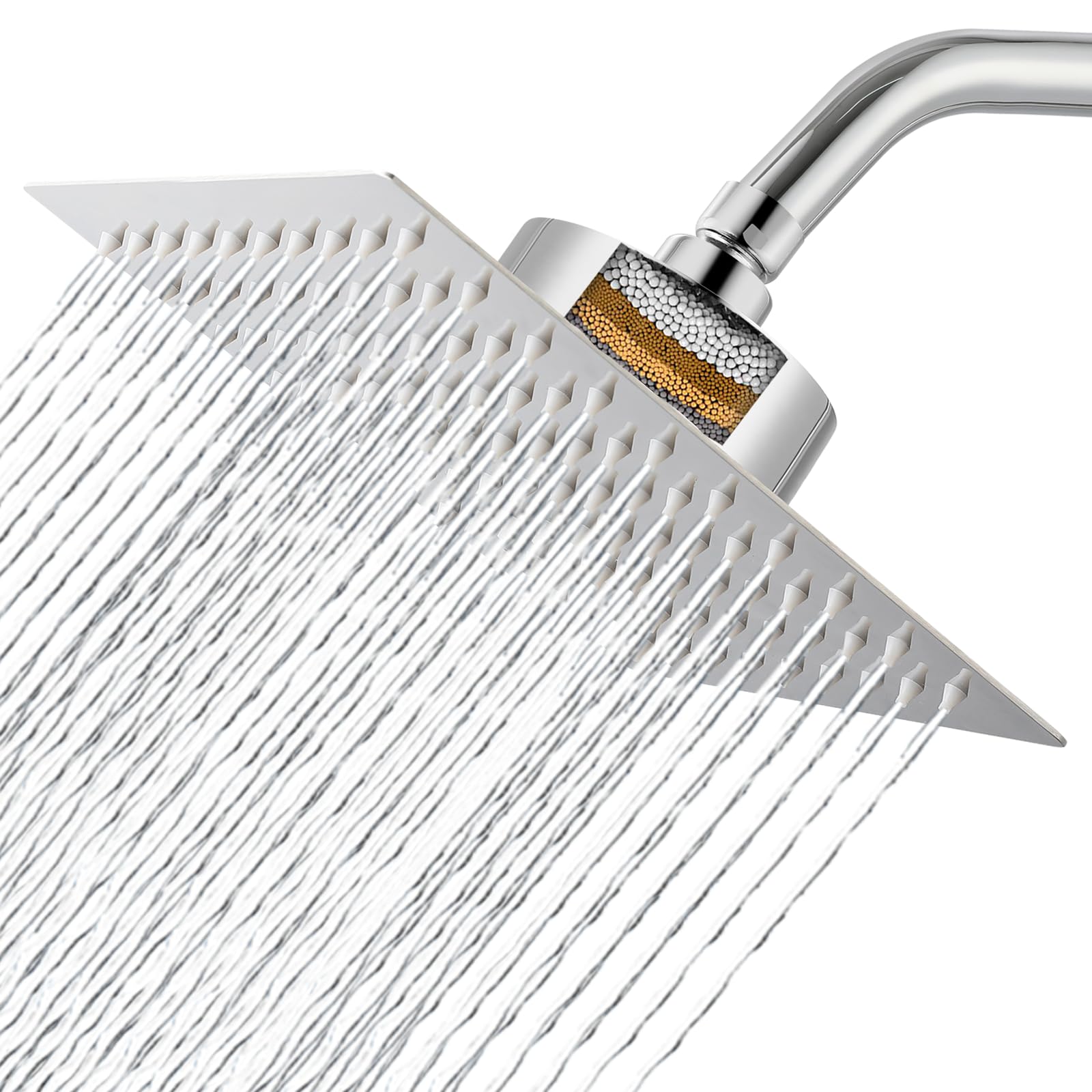 Filtered Shower Head, 8'' Luxury Rainfall Shower Head,Softens Hard Water Fixed Shower Heads